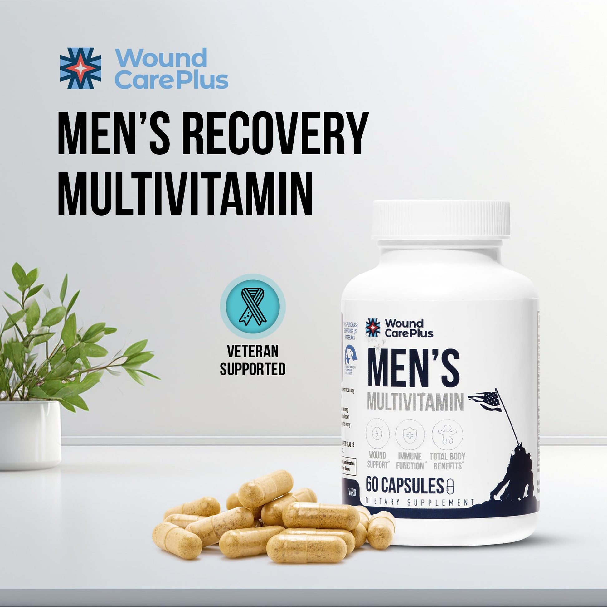 Wound Care Plus Men's Multivitamin – Comprehensive Vitamin & Mineral Blend with Vitamins A, B, C, D, E, Zinc – Supports Immune Health, Energy & Skin Wellness – 60 Capsules – Non-GMO, Gluten-Free WOUND CAREPLUS Au supplements