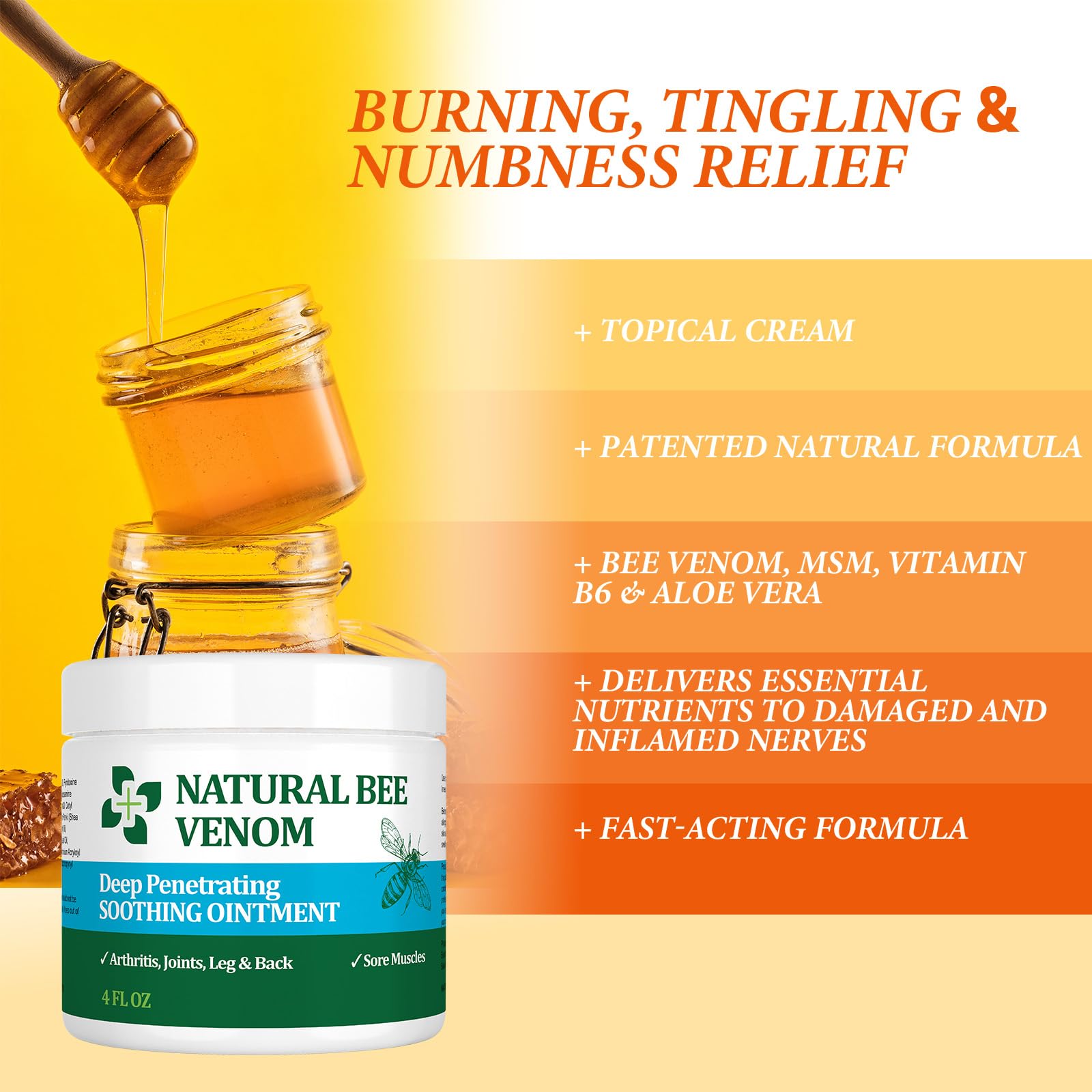 PIBIOOMAP Oringal Natural Bee Venom Serum Joint & Muscle & Bone Cream, Fast Acting, Relief Back, Shoulder, Back, Neck, Hands, Elbows, Feet, Leg, Knees, Ankle, for Adults, Elderly PIBIOOMAP Au supplements