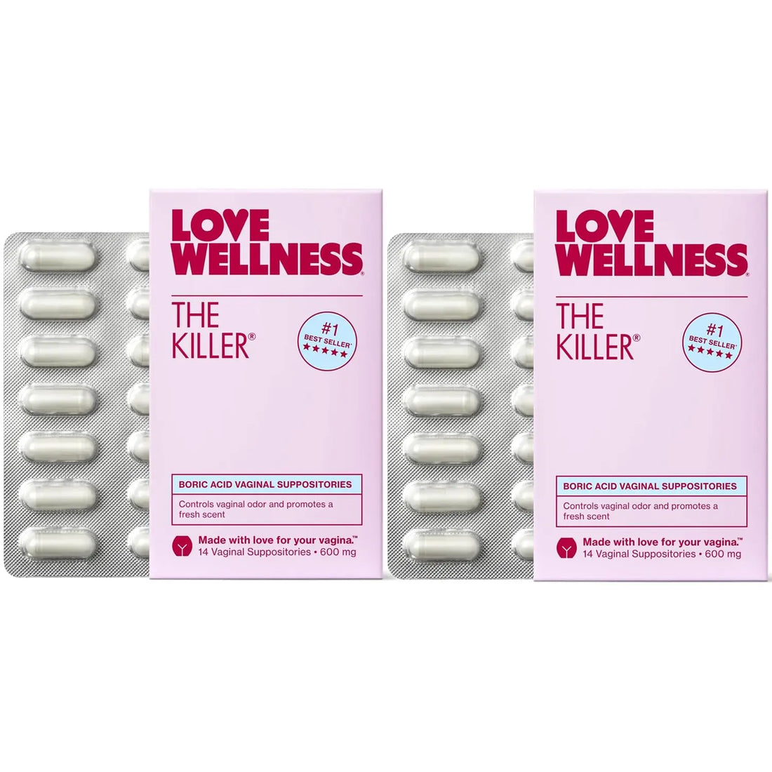 Love Wellness The Killer | 600mg Boric Acid Vaginal Suppositories | Balances pH & Supports Odor Control, a Healthy Vaginal Balance | Fast-Acting & Fragrance-Free | Gentle & Effective | 28 Ct Love Wellness Au supplements