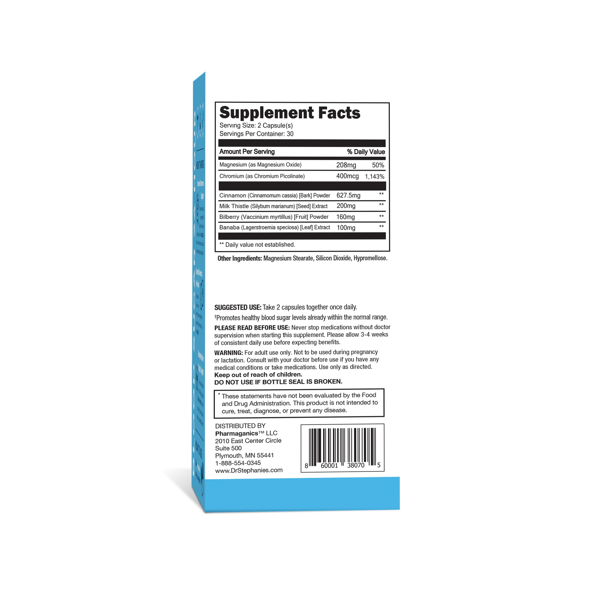 Pharmaganics Blood Sugar 24 Hour - 6 in 1 Formula with Cinnamon, Banaba, Chromium, Milk Thistle, & More - Once Daily Supplement Pharmaganics Au supplements