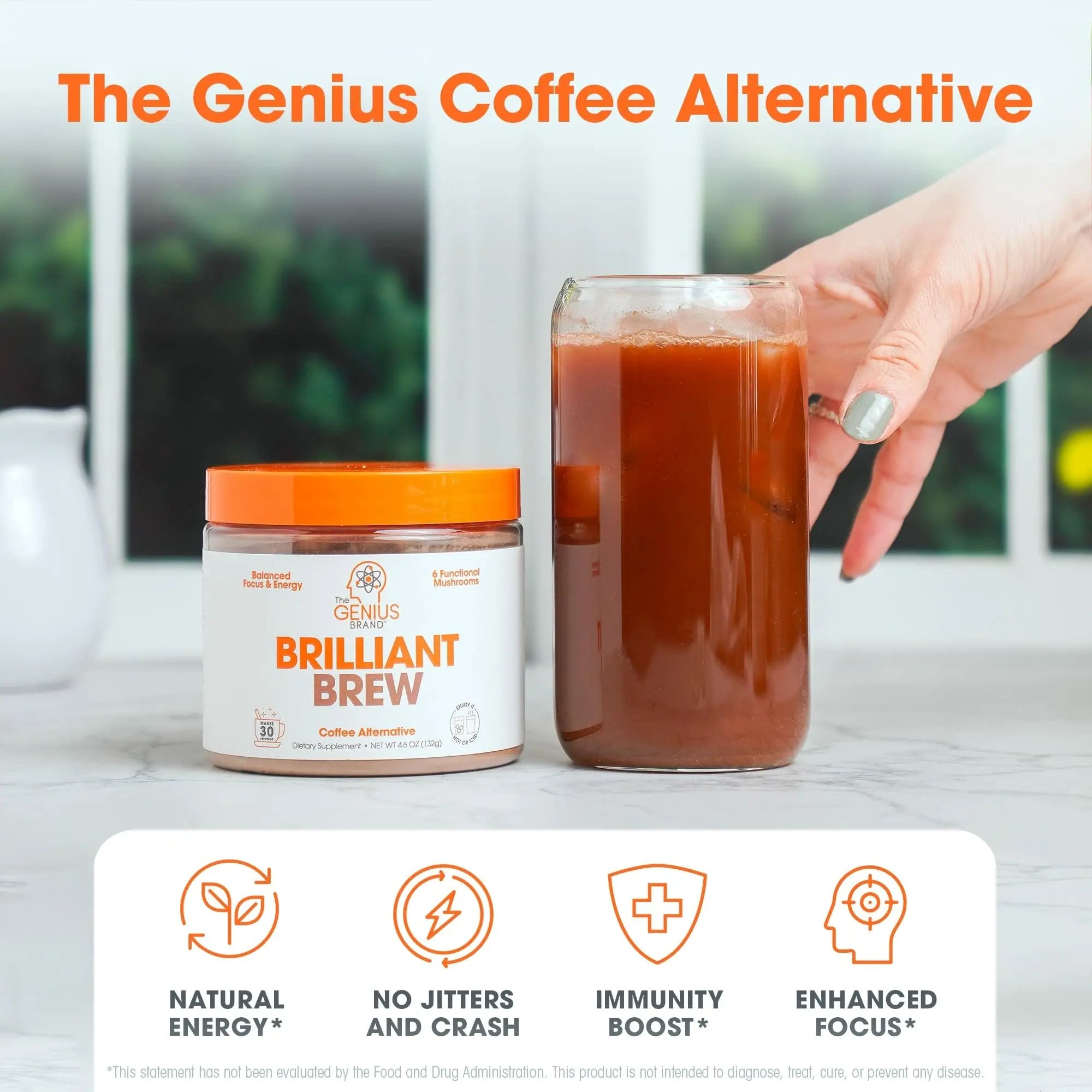 The Genius Brand Genius Brilliant Brew - Natural Coffee Substitute for Clear Thinking, Energy & Immune Support - No Crash or Jitters - Powered by Nootropics - Non-GMO - 30 Servings - Sweet Cocoa The Genius Brand Au supplements