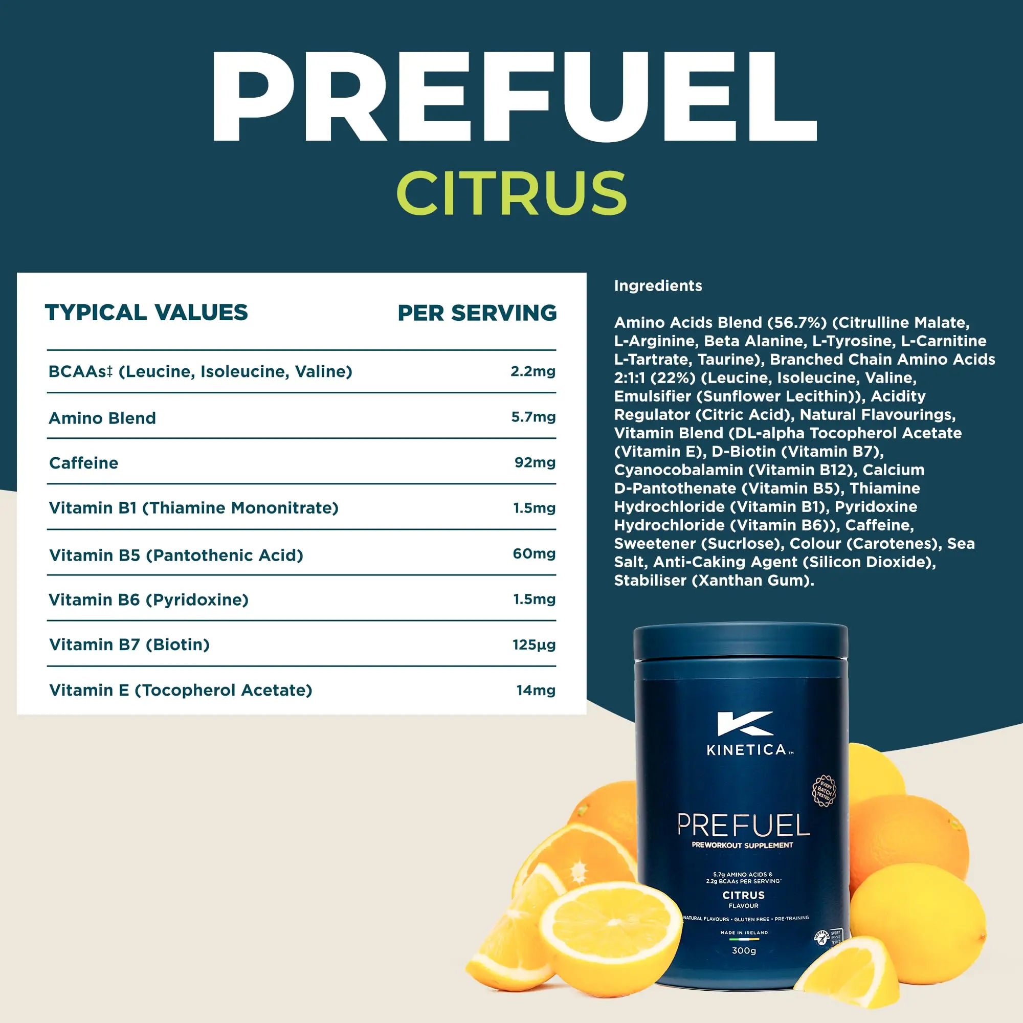 Kinetica PreFuel, Pre Workout, 5.7g Amino Acids & 2.2g BCAA's per Serving, 30 Servings Kinetica Au supplements