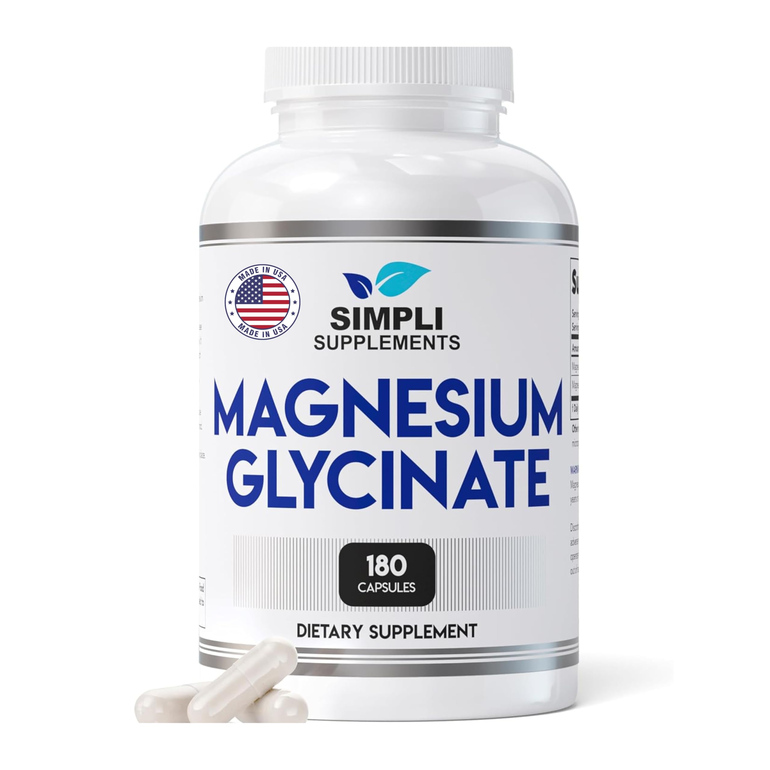 Magnesium Glycinate 400mg per Serving – High Absorption – Gentle on Stomach – Supports Sleep, Relaxation, Muscle, Bone & Immune Health – Non-GMO, Vegan, 180 Capsules Simpli Supplements Au supplements