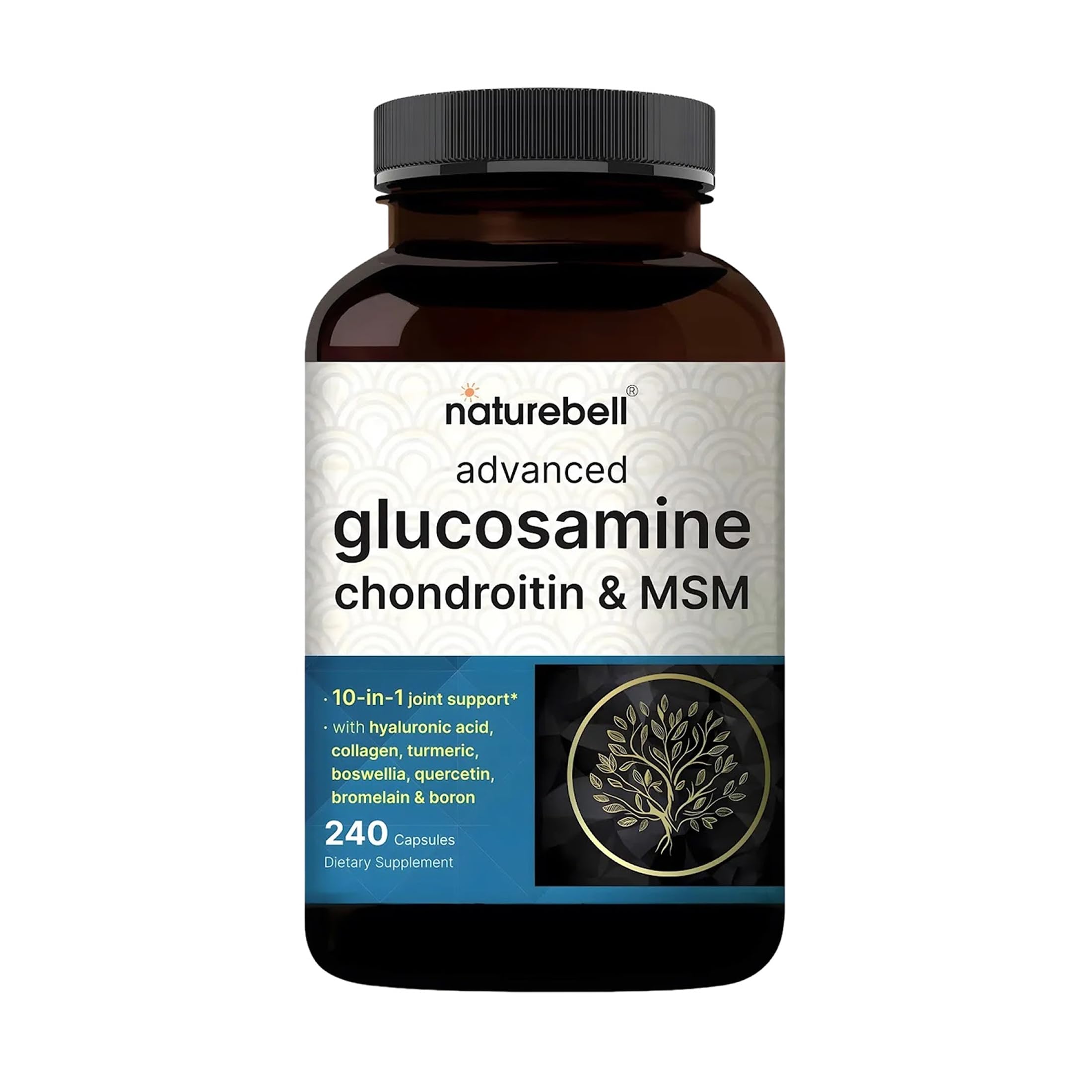 NatureBell Advanced Glucosamine Chondroitin & MSM - 240 Capsules - 10-in-1 Joint Support Complex* - Includes Hyaluronic Acid, Turmeric, Glucosamine, Collagen & More NatureBell Au supplements