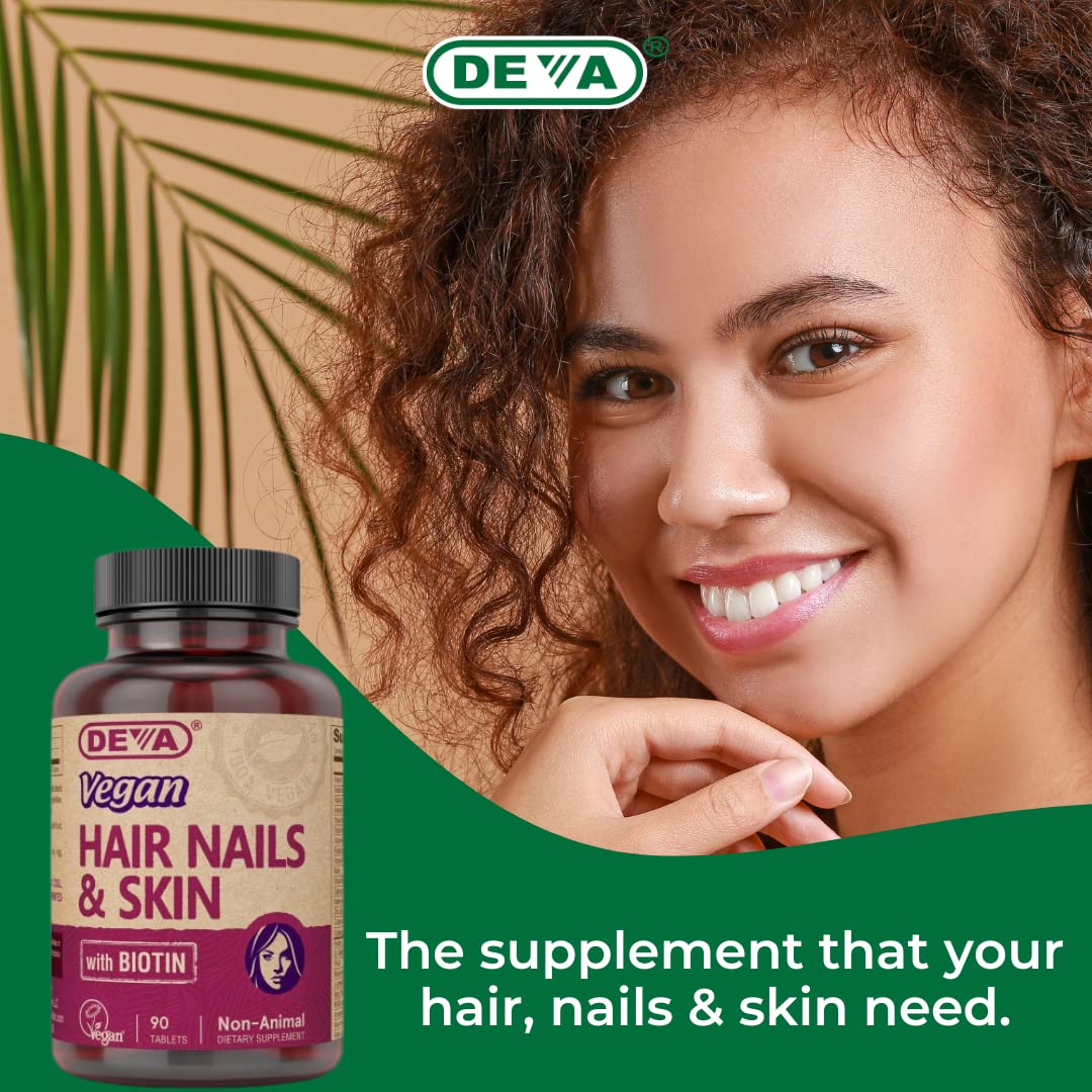 DEVA Vegan Vitamins Hair, Nails & Skin Supplement with 500 mcg of Biotin Per Tablet 90 Tablets (Pack of 2) DEVA Au supplements