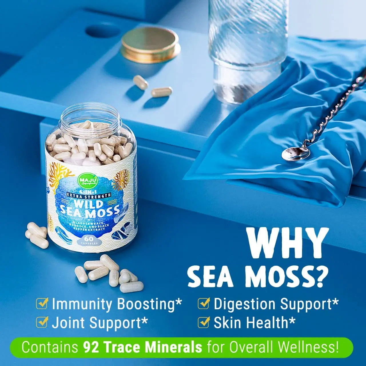 MAJU 4-in-1 Organic Sea Moss Capsules, Wild Chondrus Crispus, Seamoss Maju Superfoods Au supplements