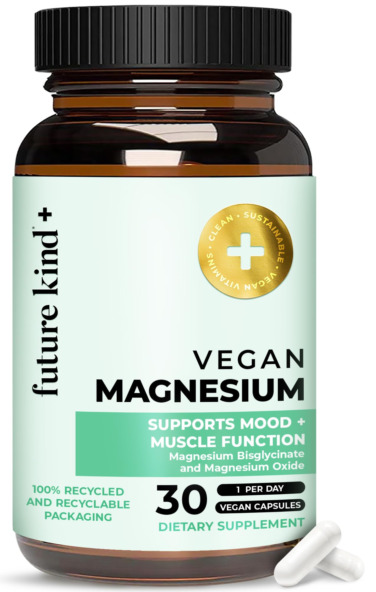 Future Kind Magnesium Glycinate, Supports Muscle and Nerve Function, High Absorption Chelated Magnesium Supplement, Nightly Calm, Energy & Metabolism, Highly Bioavailable & Potent - 30 Vegan Capsules Future Kind Au supplements
