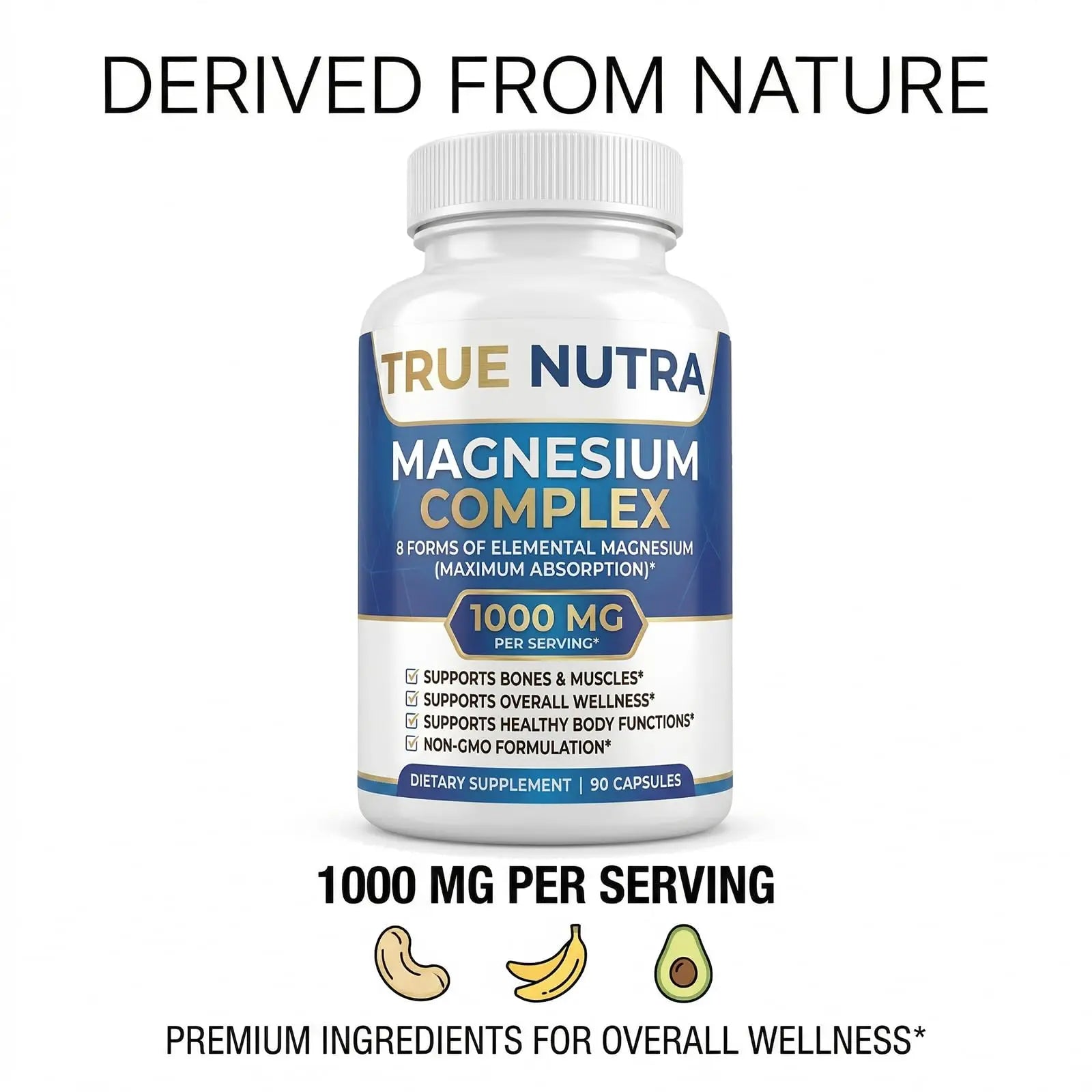 True nutra Magnesium Complex，Advanced 8-in-1 Magnesium Blend，Glycinate, Citrate, Malate, Taurate etc，High Formula，90 Capsules true nutra Au supplements