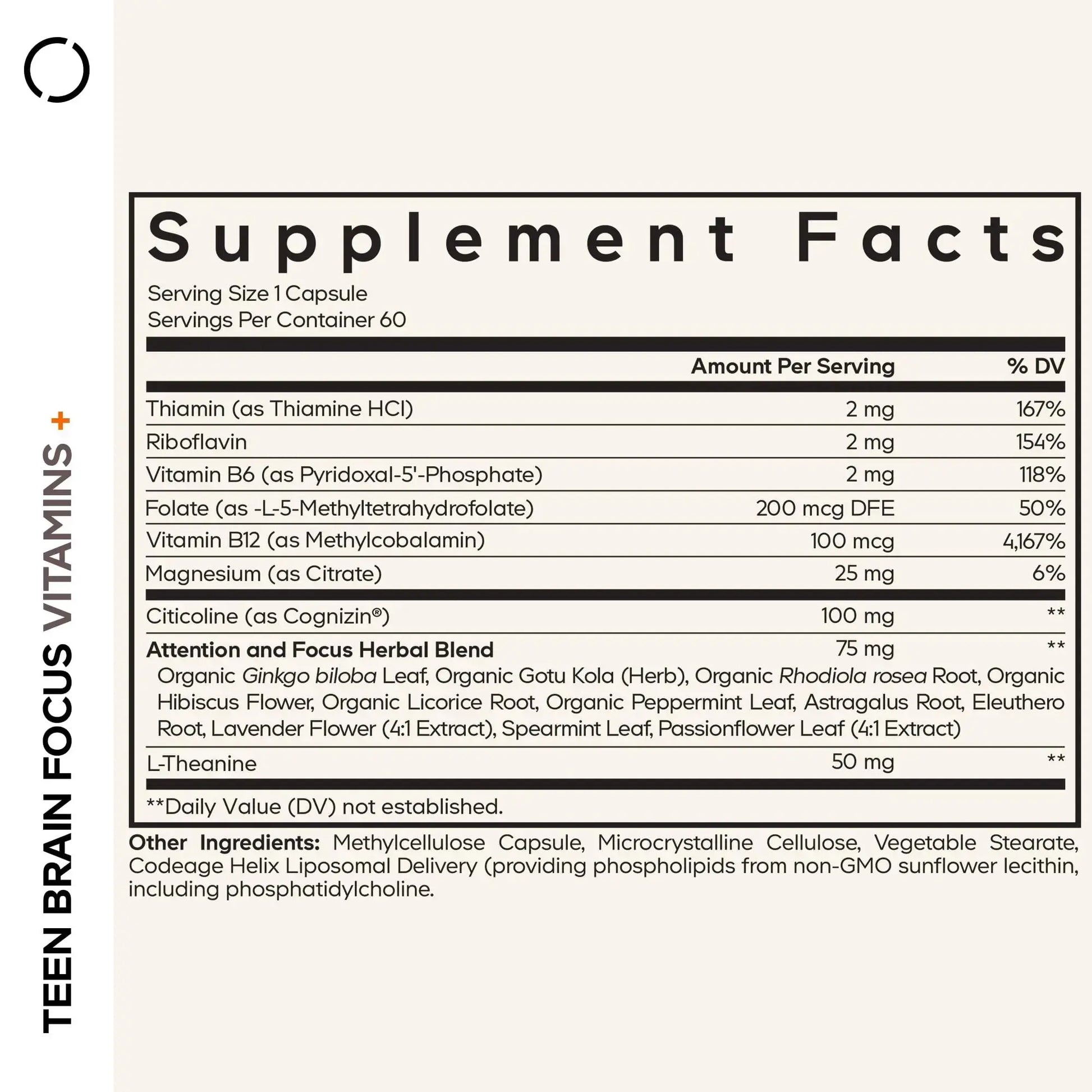 Codeage Teen Brain Focus Vitamins+ Citicoline Cognizin, L-Theanine, Ginkgo, Rhodiola, Lavender, Magnesium, Vitamin B6, B12, Folate Codeage Au supplements