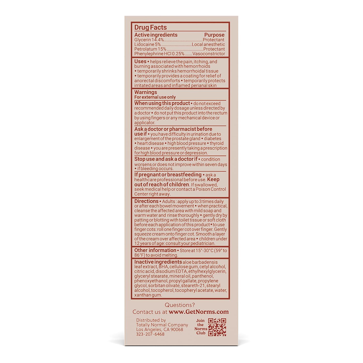 Norms Hemorrhoid Treatment Cream, Max Strength 5% Lidocaine, Rapid Relief for Hemorrhoidal Pain, Swelling, Itching, with Phenylephrine HCL, Aloe & Glycerin – Big Squeeze 2oz Tube Norms Au supplements