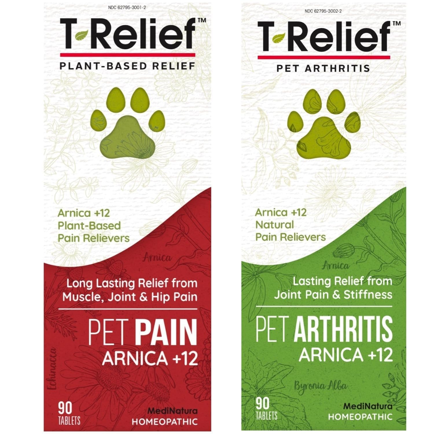 MediNatura Plant-Powered Pet Pain Relief Bundle T-Relief Pet Pain Tablets (90) + T-Relief Pet Arthritis (90) 12 Plant-Based Homeopathic Pain Relievers with Arnica - Support for Muscles, Joints + HIPS MediNatura Au supplements