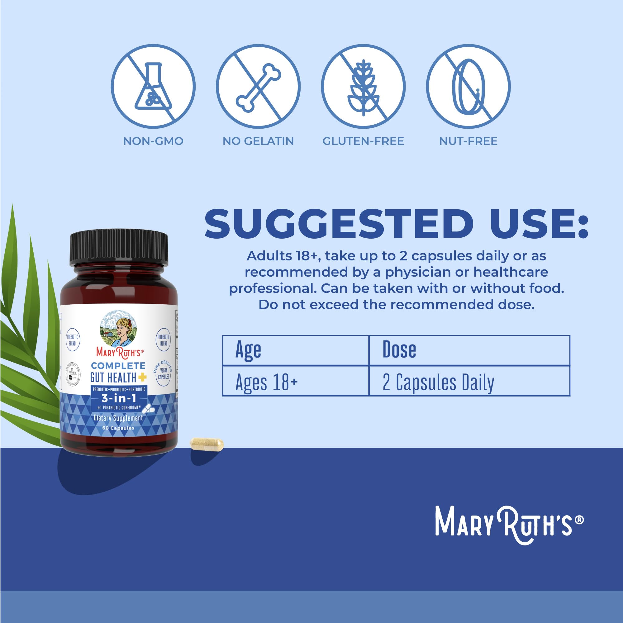 MARYRUTH'S Complete Gut Health+ Capsules | 5 Probiotic Blend | Butyrate | Corebiome® | Vegan Gut Support | Support Gastrointestinal Health & Microbiome MARYRUTH'S Au supplements