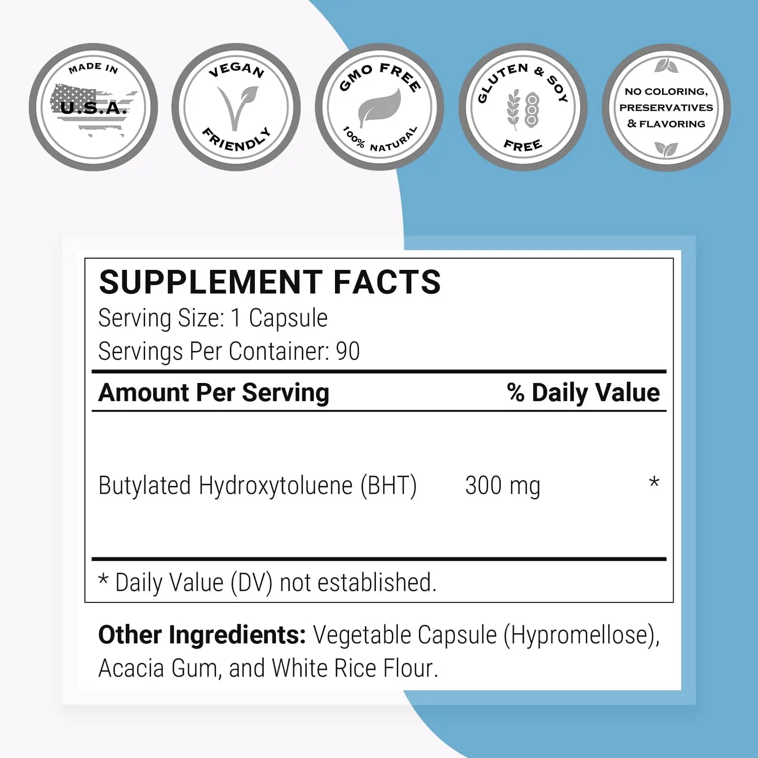 Supersmart - BHT Supplement 300mg per Day - Butylated Hydroxytoluene | Non-GMO & Gluten Free - 90 Vegetarian Capsules Supersmart Au supplements