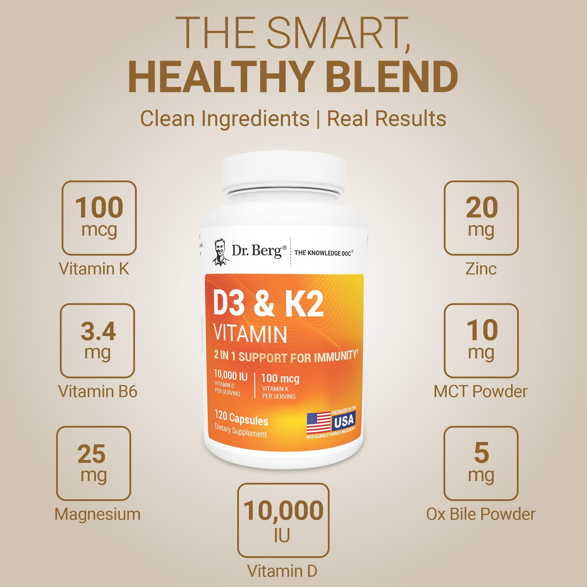Dr. Berg Vitamin D3 & K2 10,000 IU + MK-7 – 120 Capsules – Immune, Bone & Heart Support* Supplement w/Magnesium, Zinc, B6 – 4X Lab-Tested – No Fillers – Non-GMO, cGMP, Formulated in USA Dr. Berg Nutritionals Au supplements