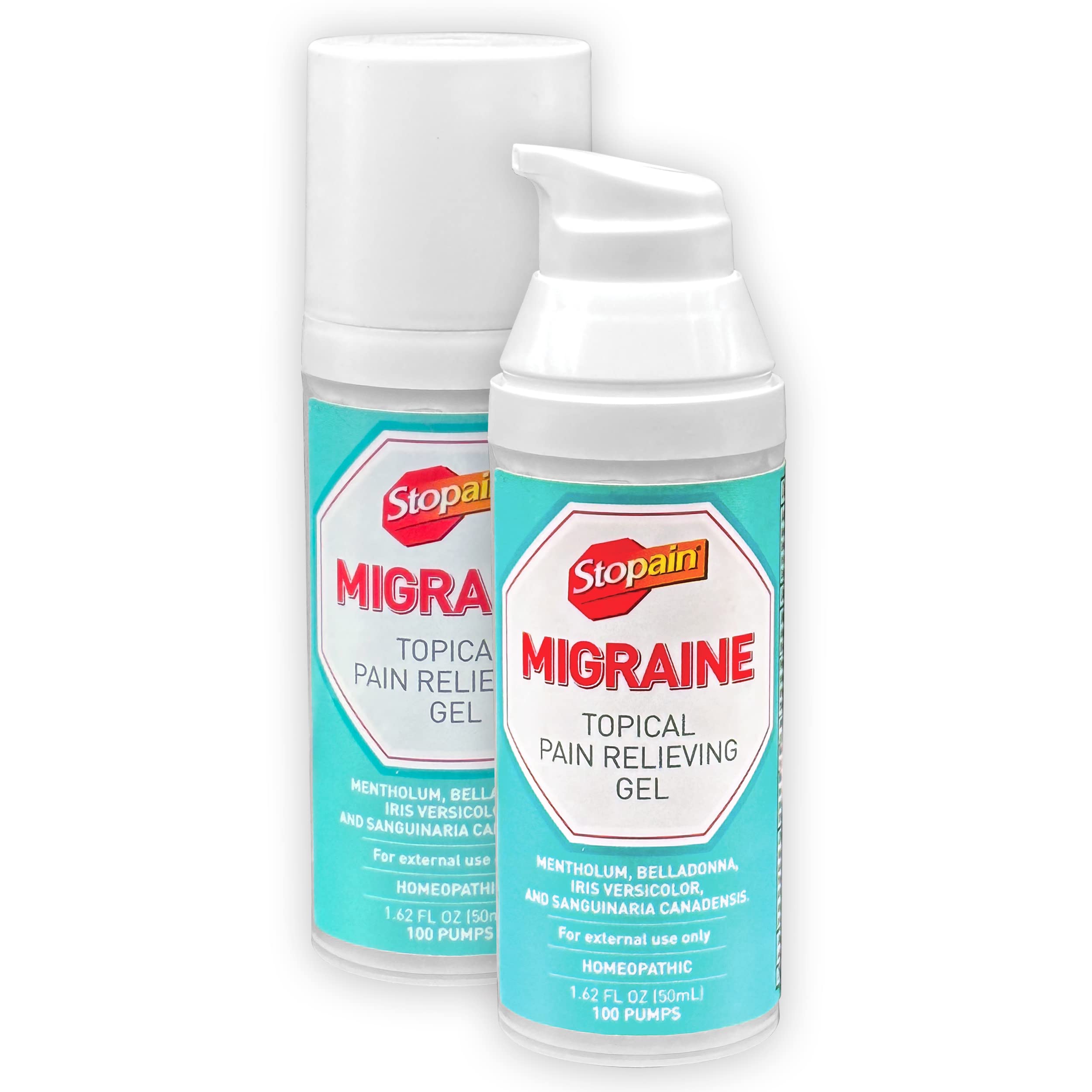 Stopain Migraine Pain Relief Gel Pump, 1.62oz (2 Pack), USA Made, Max Strength Fast Acting Research Proven Effective Topical, No Known Side Effects or Drug Interactions, HSA FSA Approved Products Stopain Au supplements
