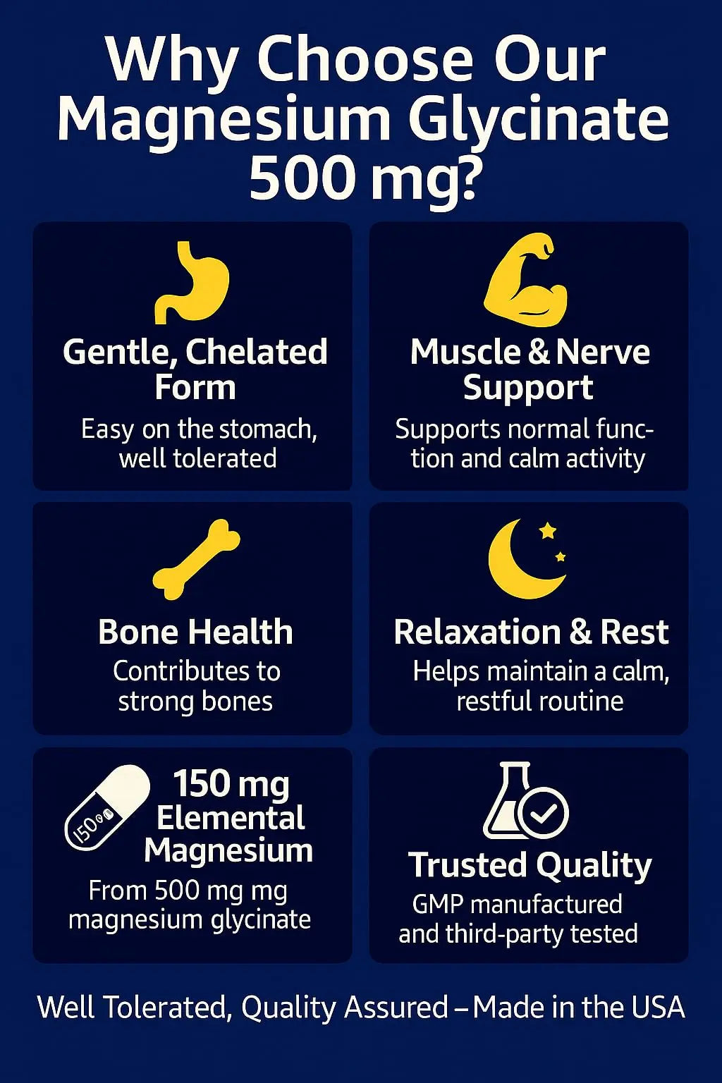 Magno-Humphries Magnesium Glycinate 500 mg - 100 Capsules | Gentle Chelated Form | Muscle, Nerve & Bone Support | Dietary Supplement | GMP Manufactured in The USA Magno-Humphries Au supplements
