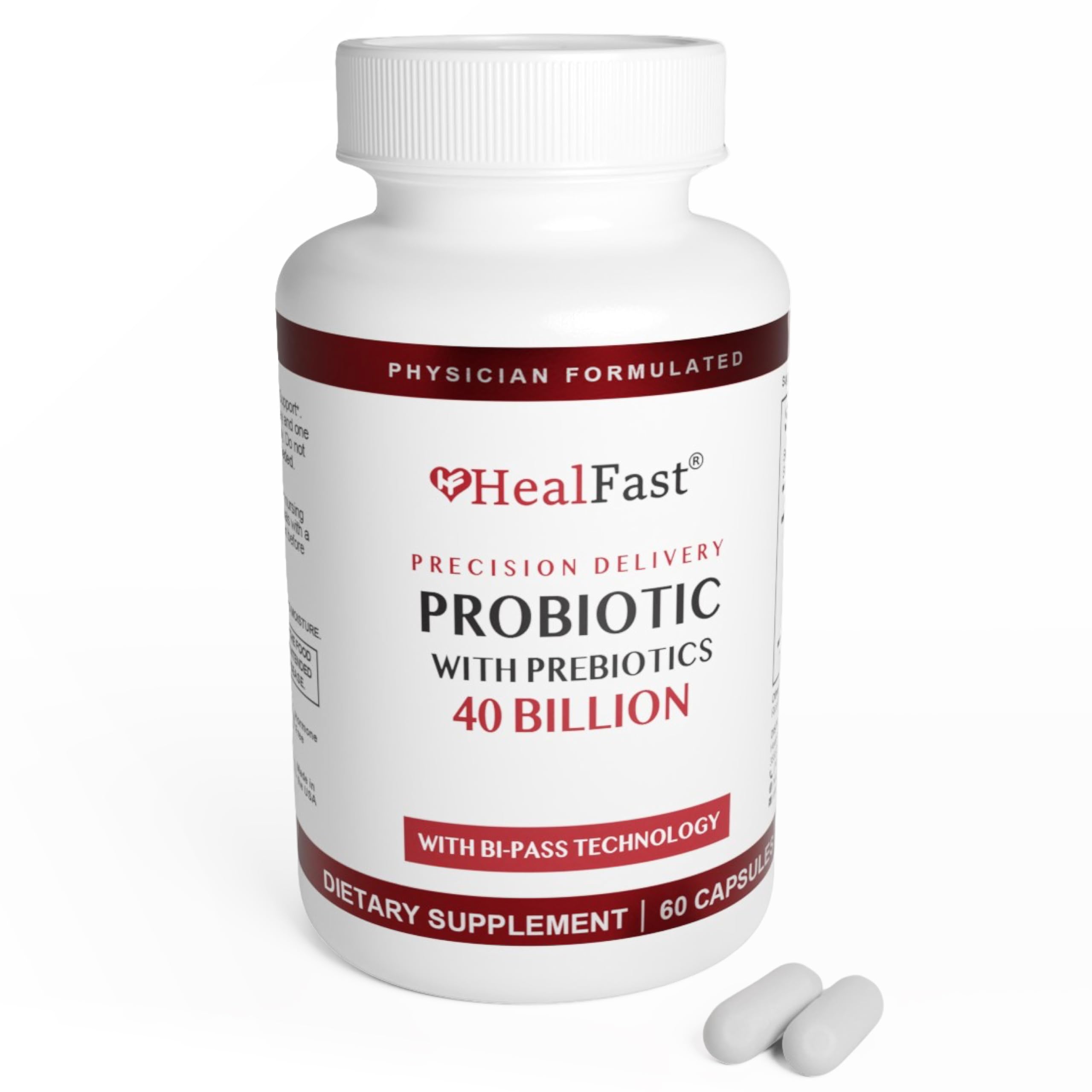 HealFast Physician Formulated Probiotic Supplement - 40 Billion CFU - Live Prebiotics and Probiotics for Men and Women - Probiotics for Gut Health - Non-GMO and Vegan - 30 Day Supply HealFast Au supplements