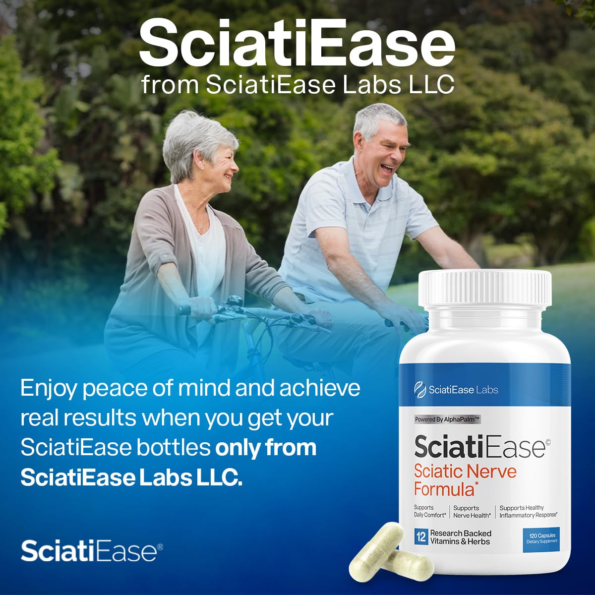 SciatiEase Sciatic Nerve Health Support Supplement - Nerve Support Formula with AlphaPalm, Pea, Vitamin B Complex, Alpha Lipoic Acid 300mg - 120 Capsules SciatiEase Au supplements