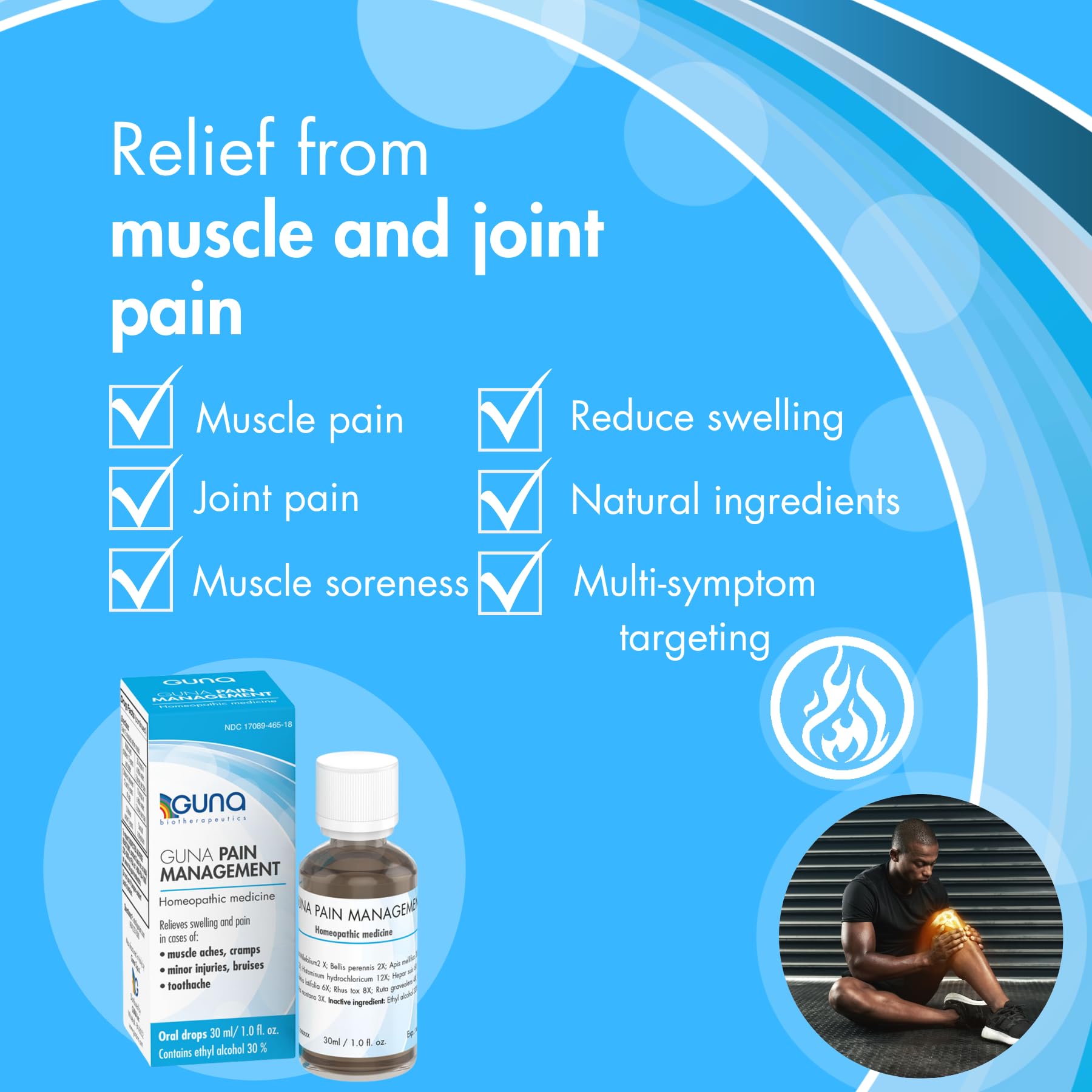 Guna Pain Management Relieves Muscle Pain, Muscle Soreness, Joint Pain, Swelling from Injuries & Bruises - 1 Ounce GUNA Au supplements