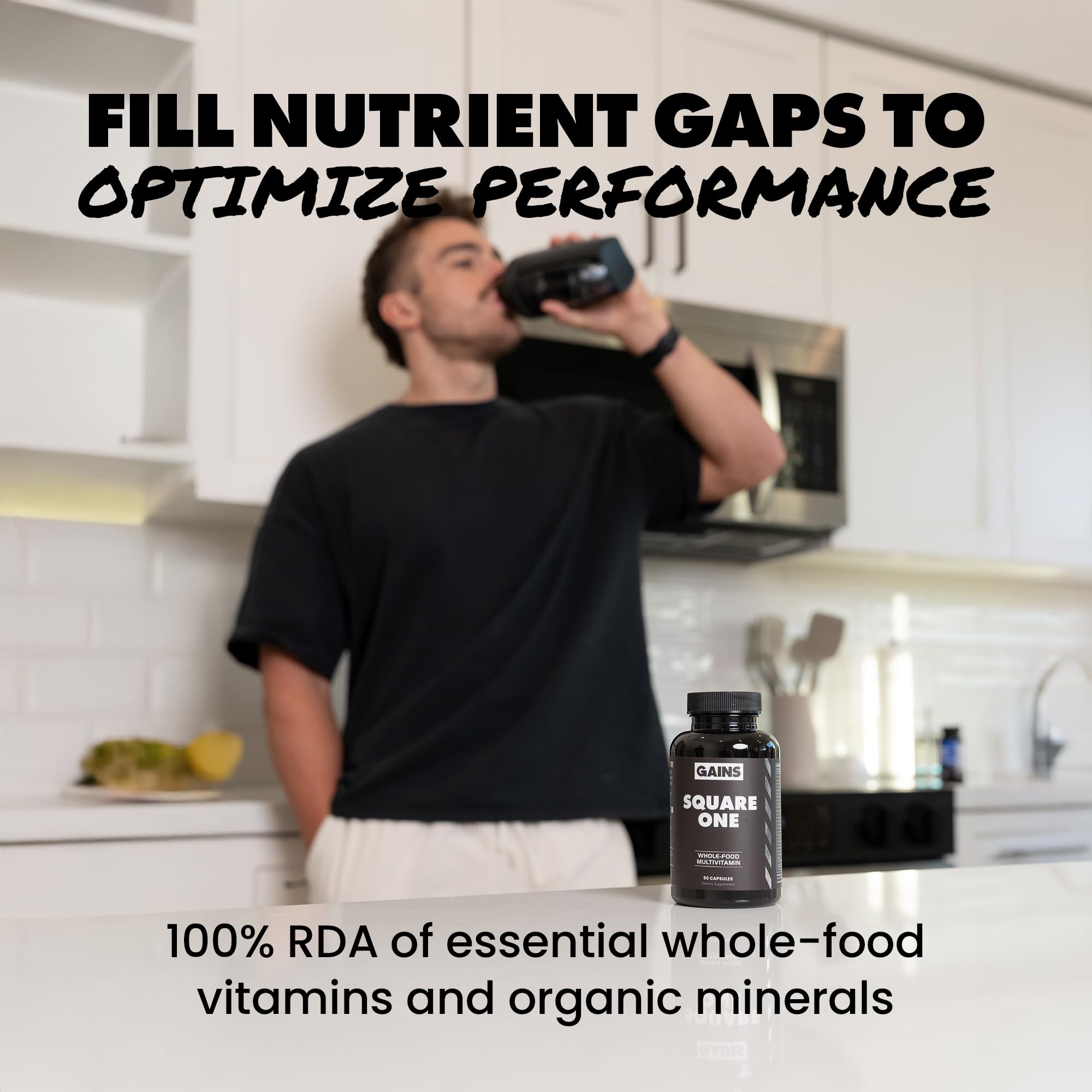 Gains in Bulk Square 1 Multivitamin and Mineral Supplement for Women and Men, Vitamins, Digestive Enzymes and Organic Minerals for Muscle Health, Performance and Immune Support, 90 Capsules GAINS IN BULK GAINSINBULK.COM Au supplements