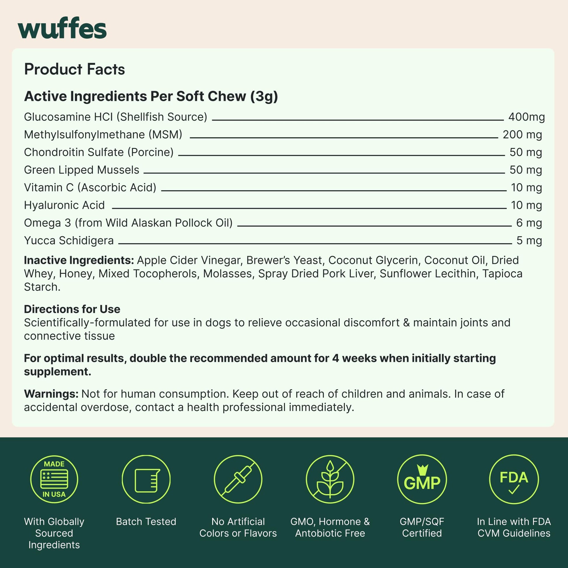 Wuffes Chewable Dog Hip & Joint Supplement - Glucosamine & Chondroitin Chews - Dog Joint Supplements & Vitamins - Extended Joint Care (Small&Medium Breeds (0-65 lbs), 180 Chews (Pack of 3)) Wuffes Au supplements