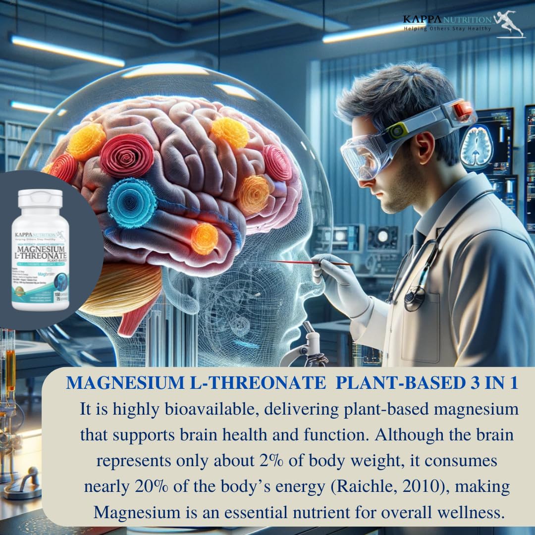 Kappa Nutrition Powered by Magbrain™ Magnesium L-Threonate Plant-Based, 150 Vegan Capsules, 420mg Elemental Magnesium (3 Capsules) from 2,253mg, Brain, Sleep & Muscle Support. KAPPA NUTRITION Au supplements