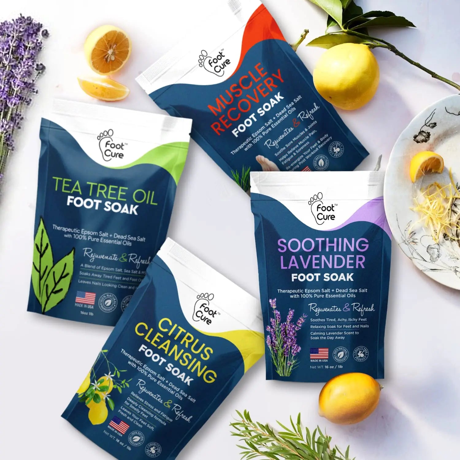 Foot Soak with Epsom Salts- Variety Pack of 4- Tea Tree Oil, Muscle Relief, Calming FOOT CURE Au supplements
