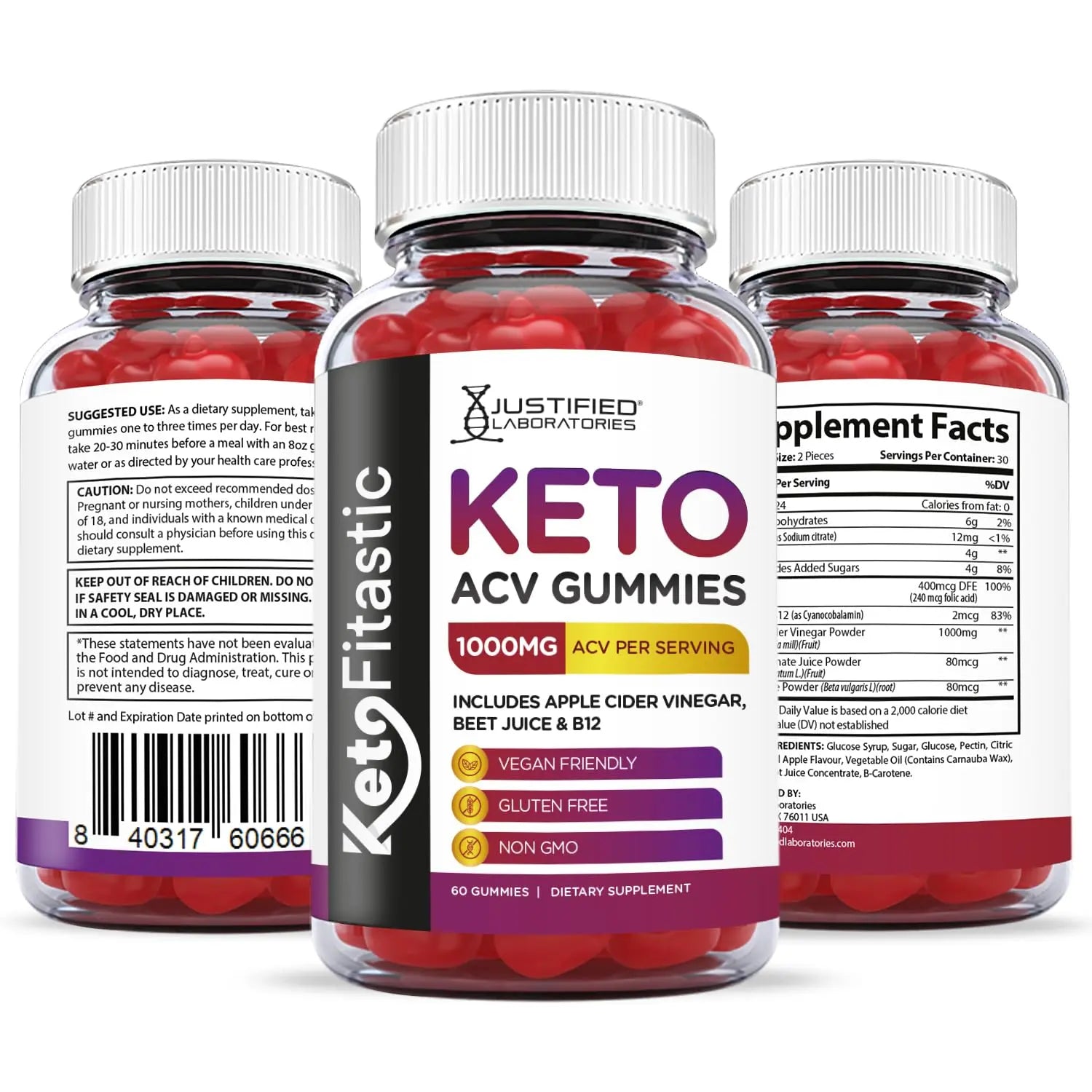 Justified Laboratories (5 Pack) Ketofitastic Keto Gummies 1000MG ACV with Pomegranate Justified Laboratories Au supplements