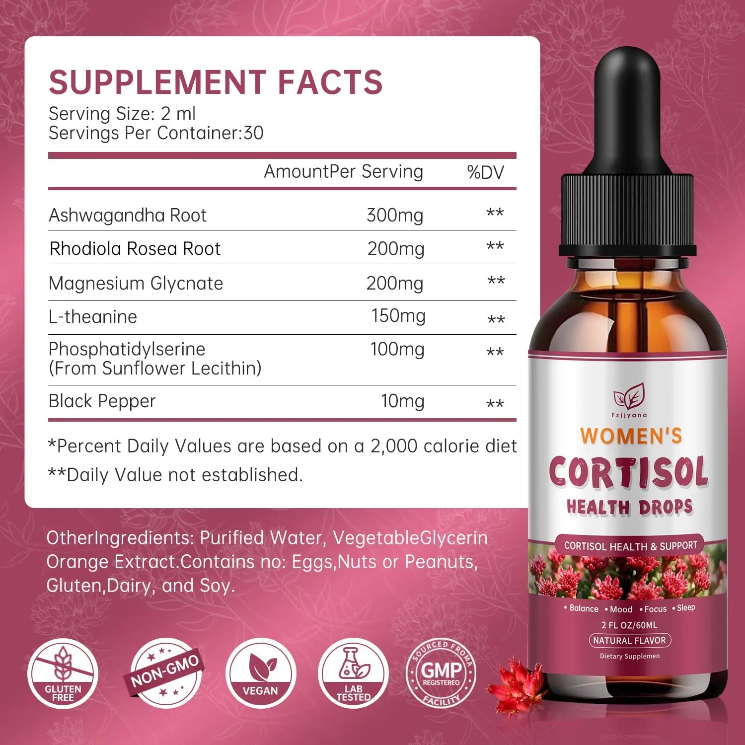 Cortisol Manager Liquid Drops, Cortisol Supplements for Women, with magnesium ashwagandha, rhodiola rosea,l-theanine,Phosphatidylserine-Promote Relaxation and Support Mood- 30 Day Vegan Supply Fzjjyana Au supplements