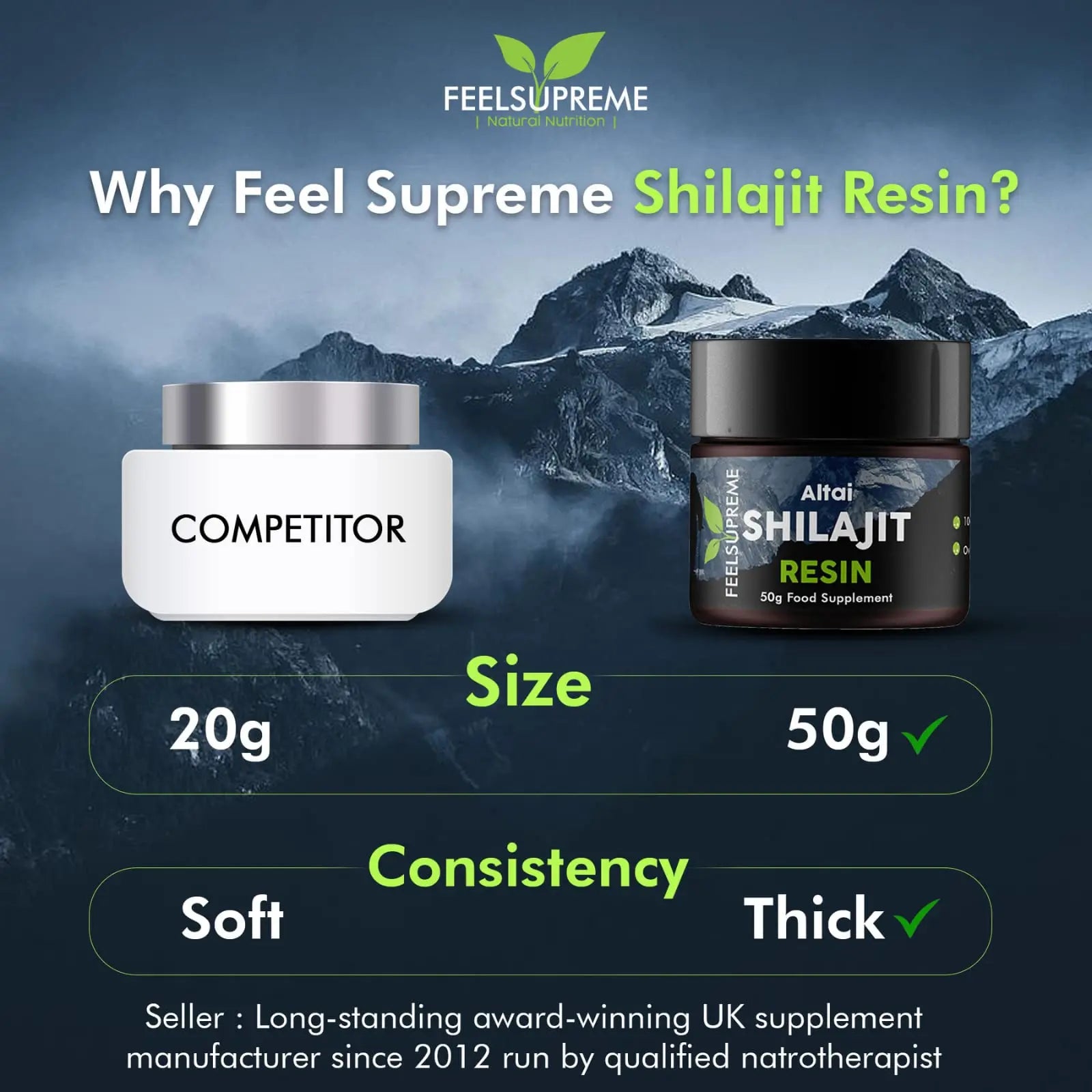 Natural Black Altai Shilajit Resin Large (50g) Pot | 100% Pure Additive Free | 80 Trace Feel Supreme Au supplements