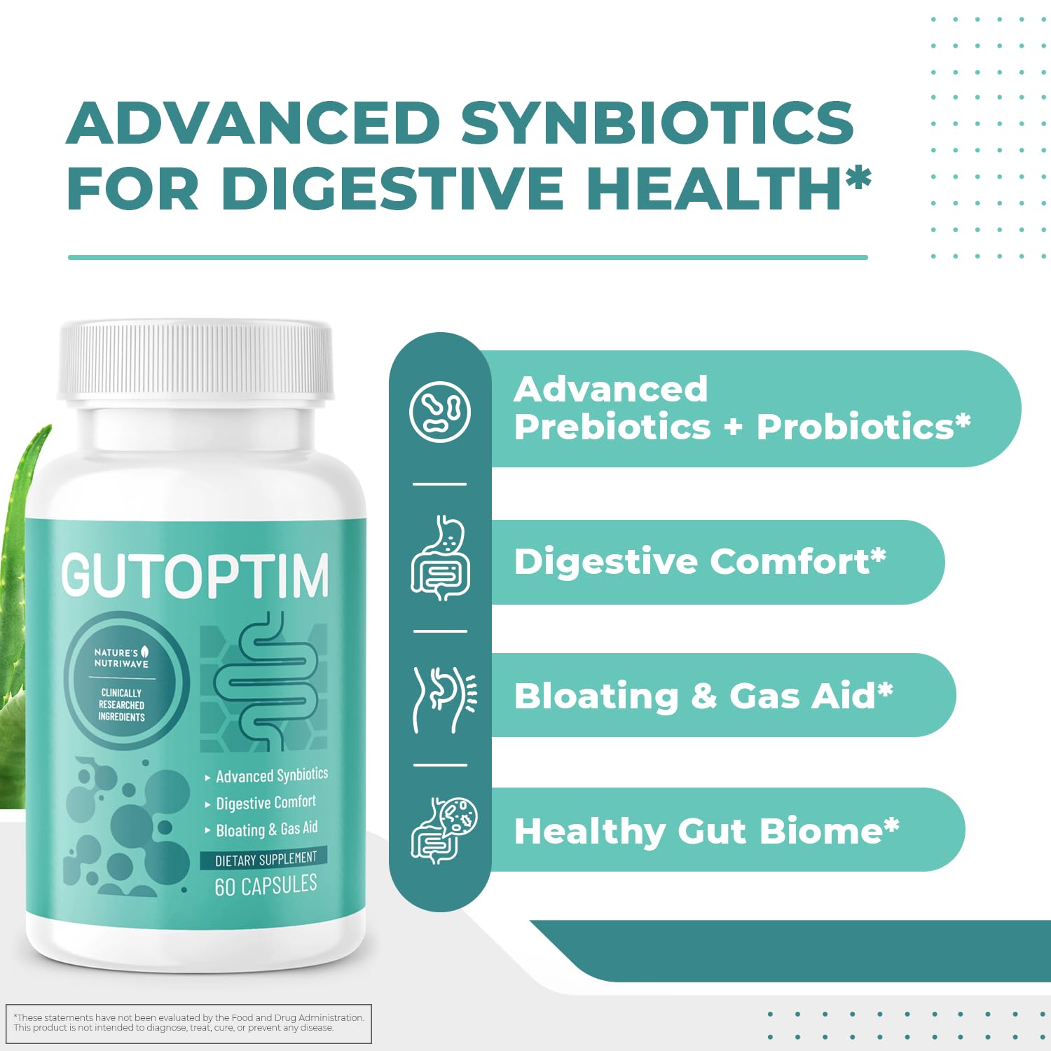 GutOptim Probiotic & Prebiotic Capsules | Pre and Probiotics for Synbiotic Gut Health & Bloating Relief for Women & Men | Enzyme with Probiotics for Digestive Health | Non-GMO, 60 Ct, 3 Month Supply Nature’s NutriWave Au supplements