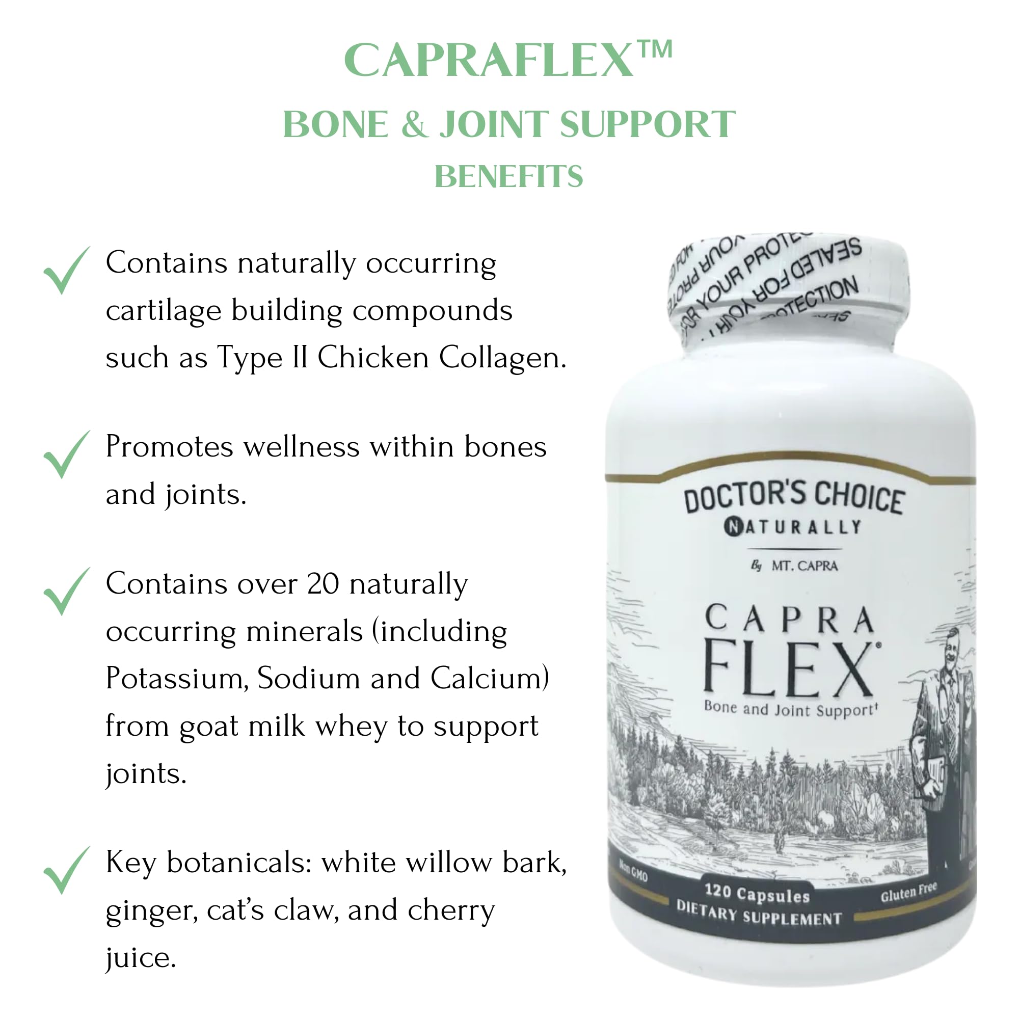 CapraFlex by Mt. Capra | Bone and Joint Support Supplement with Chicken Collagen, Hyaluronic Acid, Turmeric, and Herbs for Joint Vitality | 30 Servings - 120 Capsules Mt Capra Au supplements