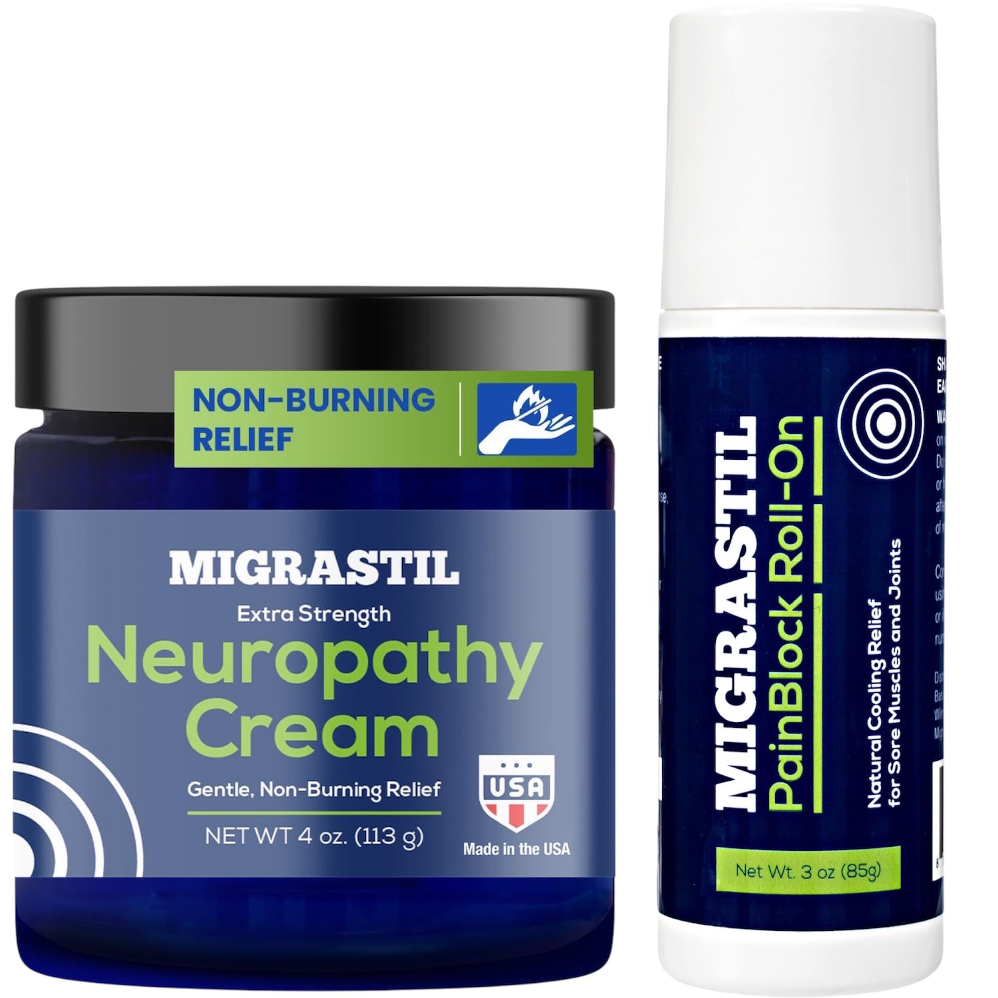 Basic Vigor Migrastil Extra Strength Neuropathy Cream (4 oz) and PainBlock Roll-On (3 oz) Bundle Basic Vigor Au supplements