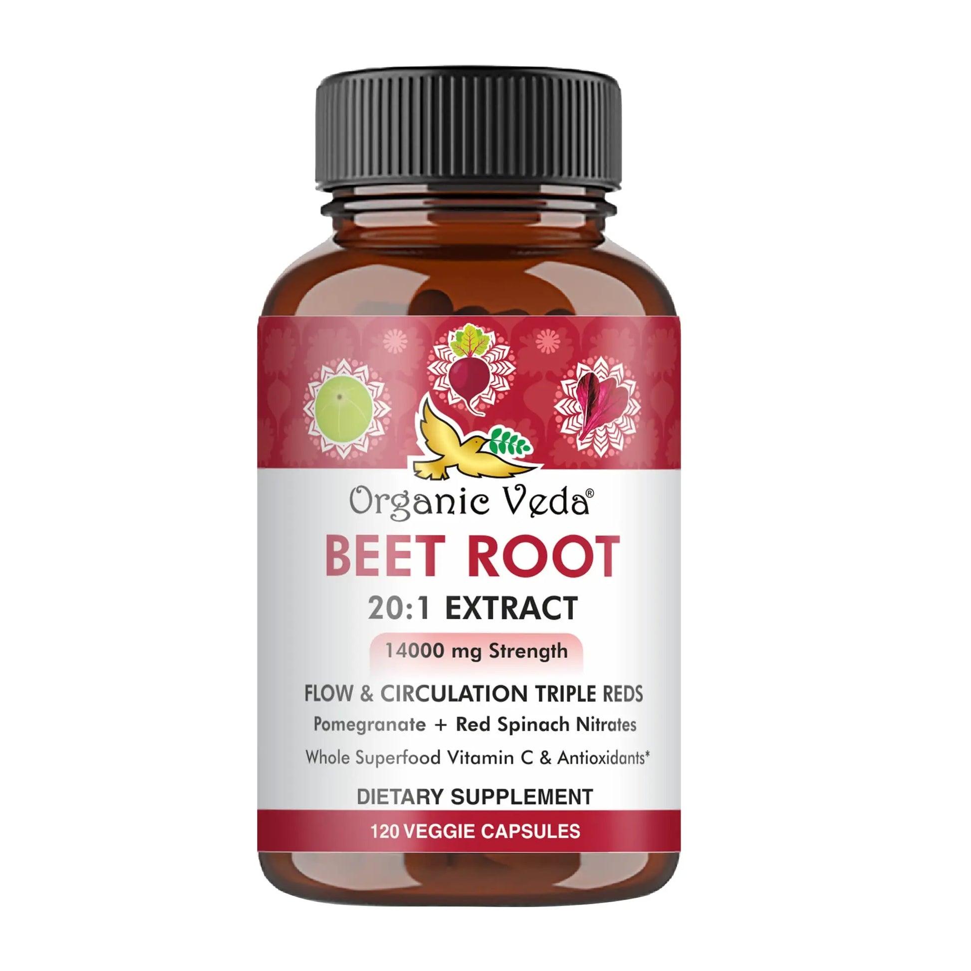 Organic Veda Beet Root Capsules - Triple Reds Nitric Oxide Beets Supplements - Concentrated Organic Veda Au supplements