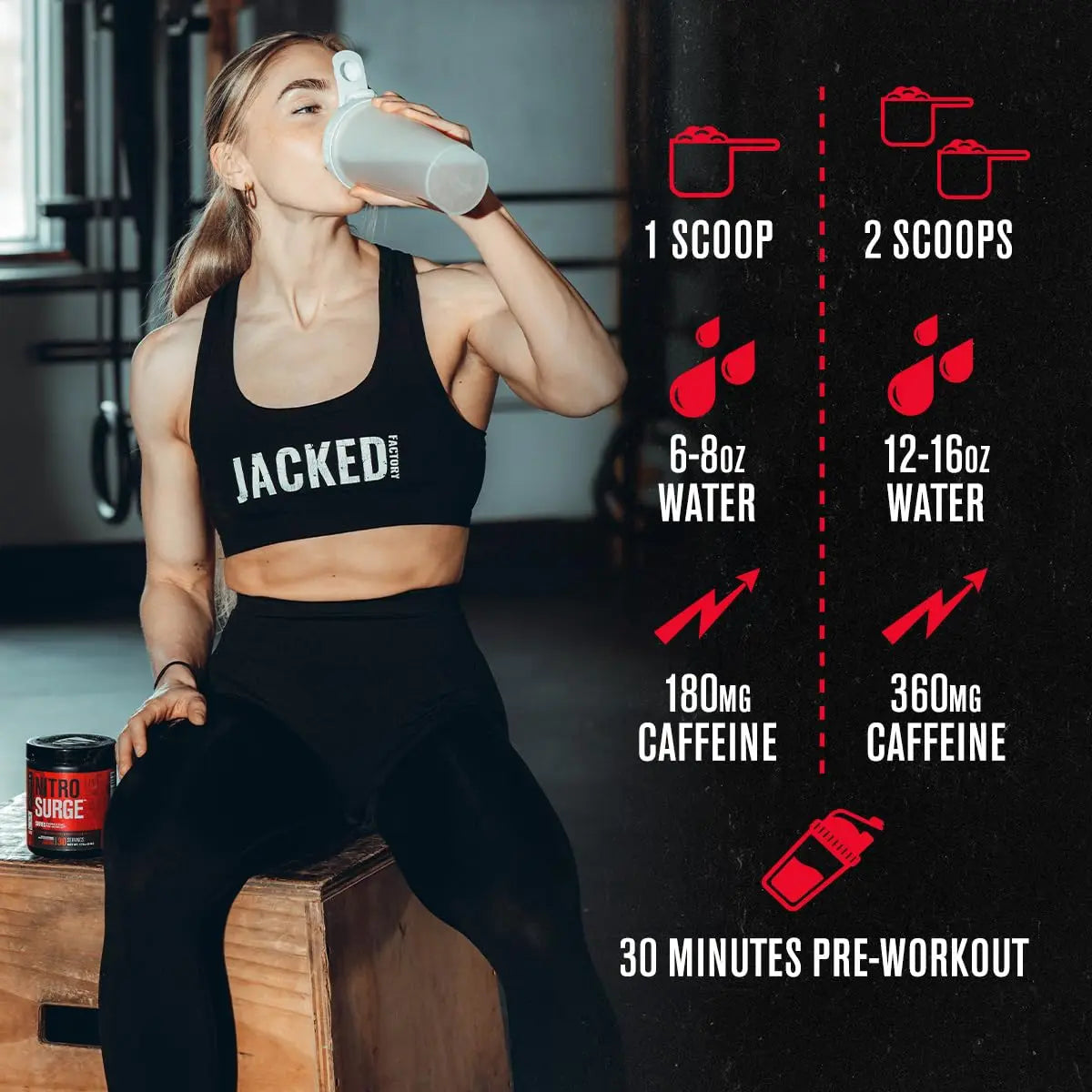 Jacked Factory NITROSURGE Shred Pre Workout Supplement - Energy Booster, Instant Strength Gains, Sharp Focus, Powerful Pumps - Nitric Oxide Booster & PreWorkout Powder - 30Sv, Fruit Punch Jacked Factory Au supplements