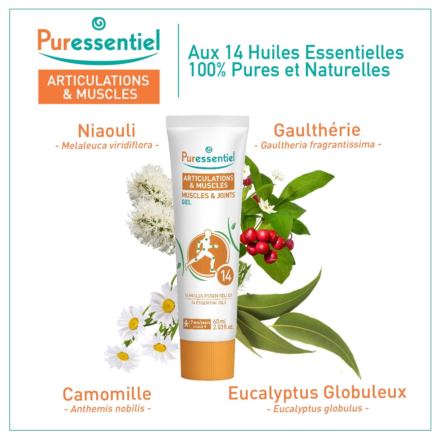 Puressentiel Muscles and Joints Gel - Soothing Gel for Muscle Relief and Knee Relief - Cooling Gel for Foot Relief - Back Gel - 2.02 oz Puressentiel Au supplements