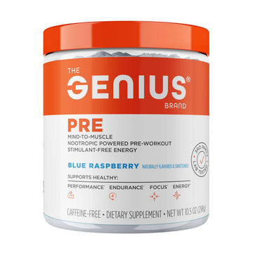 The Genius Brand Genius Pre - Clean Pre-Workout Powder for Energy, Focus & Fitness Support - No Artificial Flavors, Preservatives, or Proprietary Blends - Non-GMO - 20 Servings - Blue Raspberry The Genius Brand Au supplements
