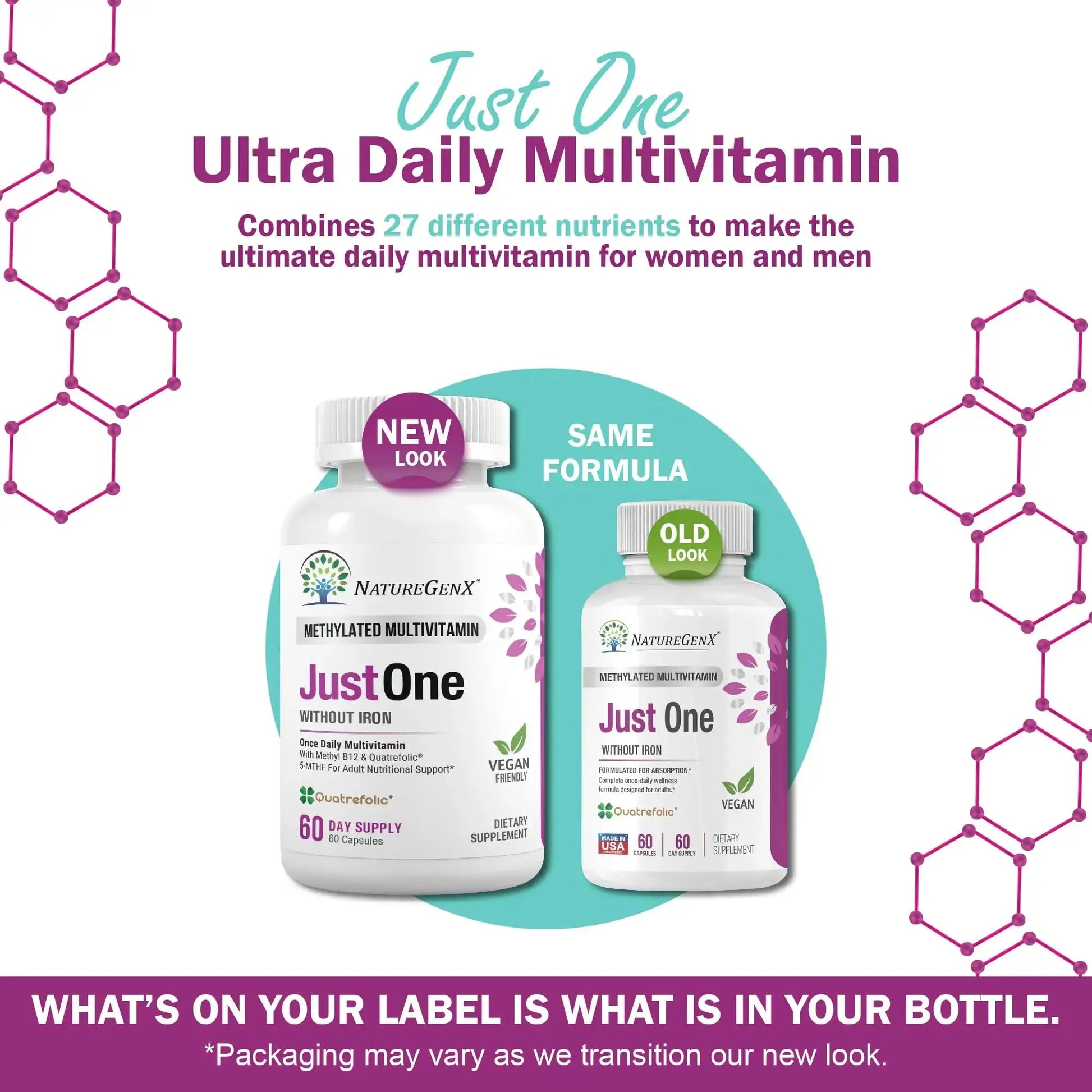 NatureGenX Just One Daily Methylated Multivitamin - 60 Caps Pure Methyl B12, Methylfolate MTHFR Support Supplement Iron Free Methylated Vitamins NatureGenX Au supplements