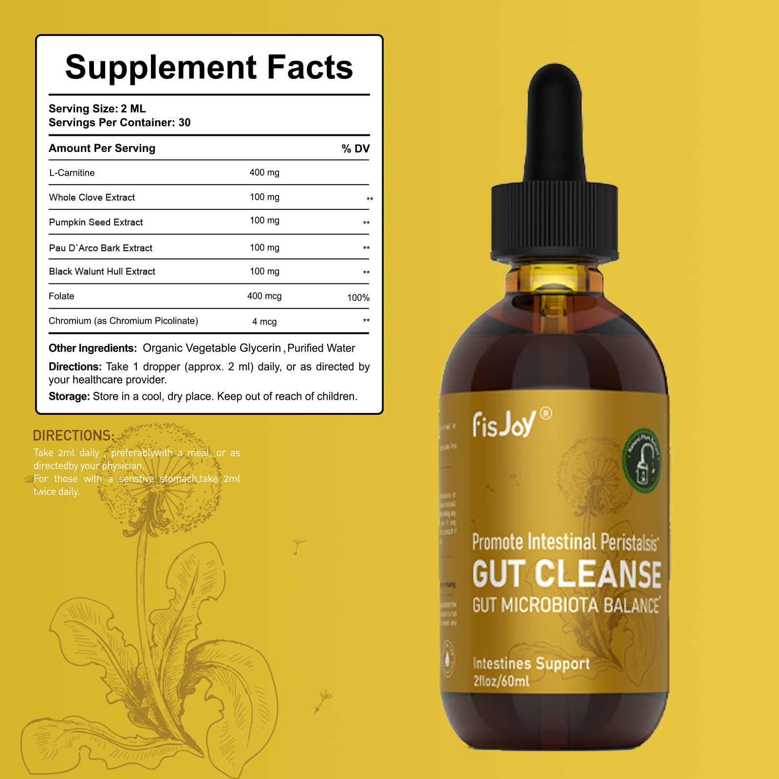 Fisjoy L-Carnitine & Herbal Liquid Drops – Gentle Daily Digestive Support with Pumpkin Seed, Clove & PAU D’Arco Extracts, Folate & Chromium, Vegan, Sugar-Free, 2 fl oz (60 mL) Fisjoy Au supplements
