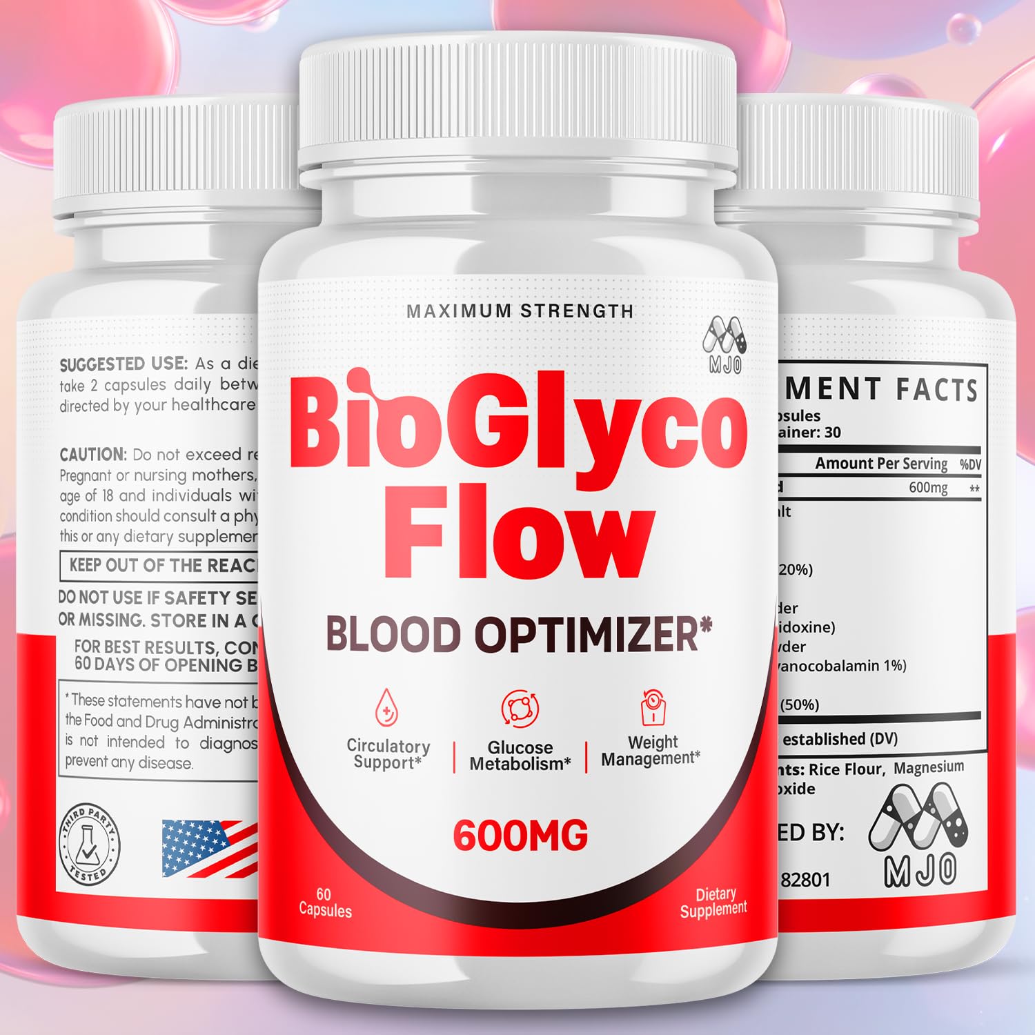 (2 Pack) BioGlyco Flow Blood Optimizer Capsules, Official BioGlyco Flow Pills with All Natural Ingredients, Advanced Health and Wellness Supplement with Maximum Strength Multivitamins (120 Capsules) MJO Au supplements