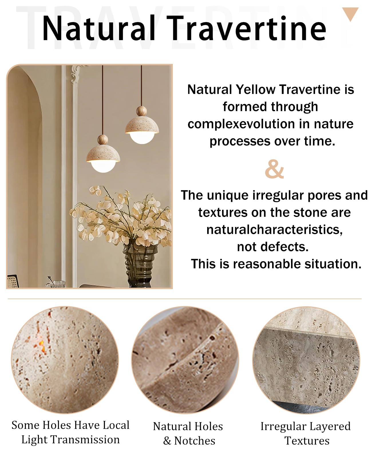 Spherical Wabi Sabi Pendant Light Natural Stone Retro Japanese Style Yellow Travertine Pendant Lighting Vintage Mini Wood Nordic Hanging Light for Kitchen Island Dining Room Bedroom Hallway Bedside OROILUPU Au supplements