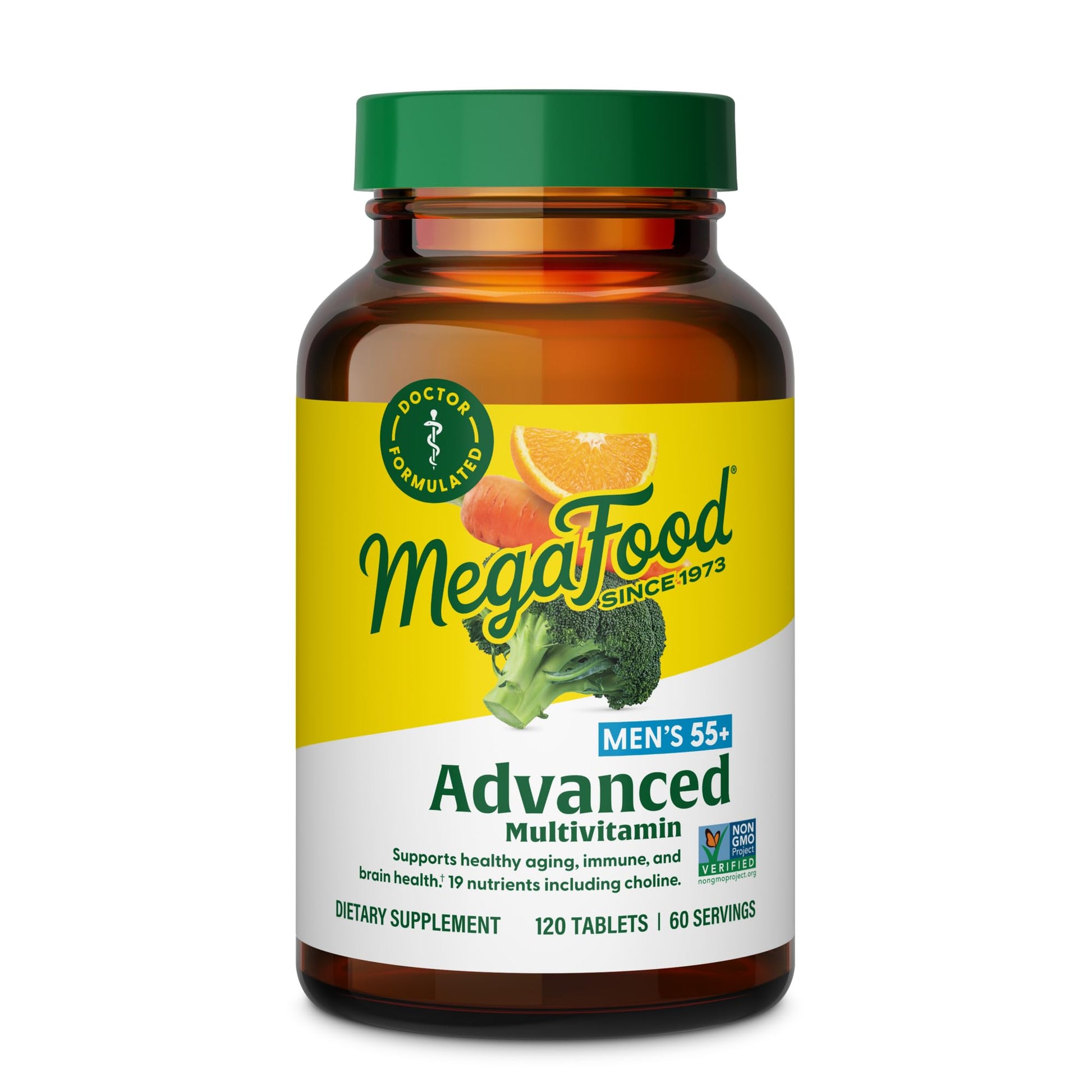 MegaFood Advanced Multivitamin for Men 55+, Mens Multivitamins 50 Plus, Methylated B12, Methyl folate, Choline, Vitamin D, Brain & Muscle Health, Immune Support, Vegetarian - 120 Tablets (60 Servings) MegaFood Au supplements