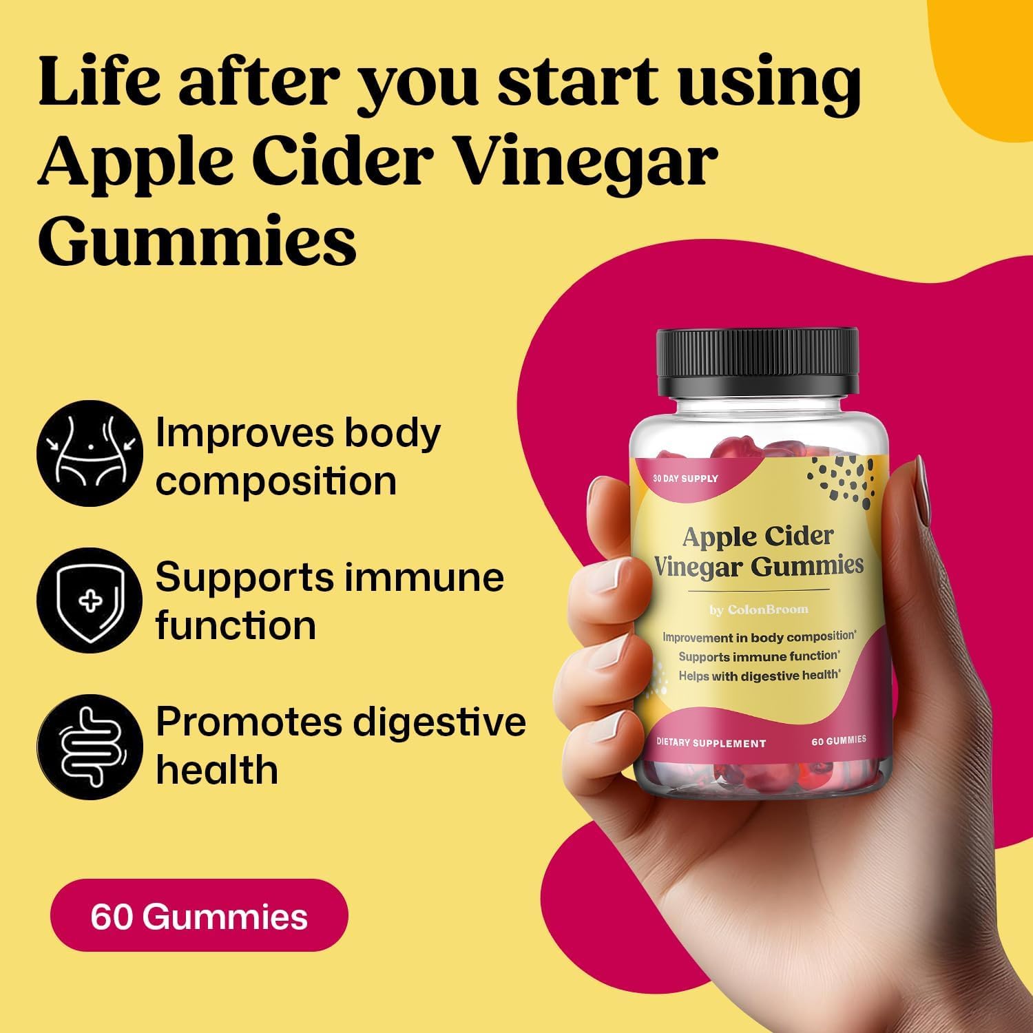 ColonBroom Apple Cider Vinegar Gummies for Women, 60 Gummies, 30 Day Supply, Vegan, Non-GMO Supplement – Supports Body Composition, Boost Metabolism & Improves Digestive Wellness ColonBroom Au supplements