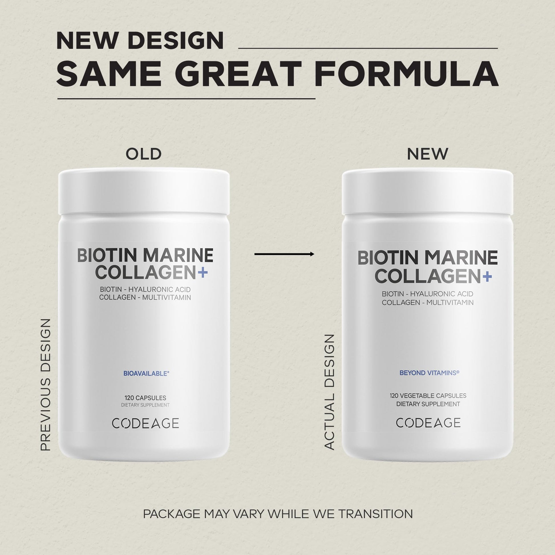 Codeage Biotin Marine Collagen Peptides - Wild-Caught Marine Collagen Types I & III, Biotin, Vitamins C & E, Hyaluronic Acid, Amino Acids, Fruit and Herb Blend, Non-GMO - 120 Capsules Codeage Au supplements