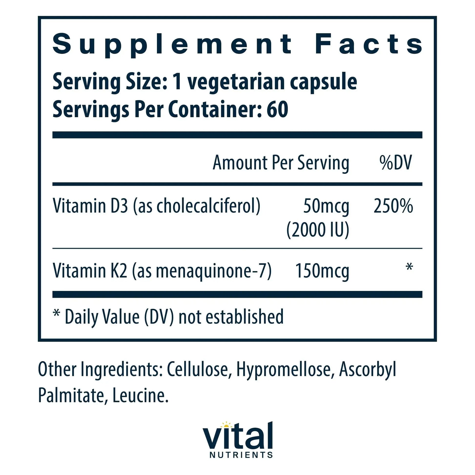 Vital Nutrients Vitamin D3 + K2-2000 IU - Vitamin D3 K2 Supplement - Vitamin D Complex for Healthy Calcium Levels Vital Nutrients Au supplements