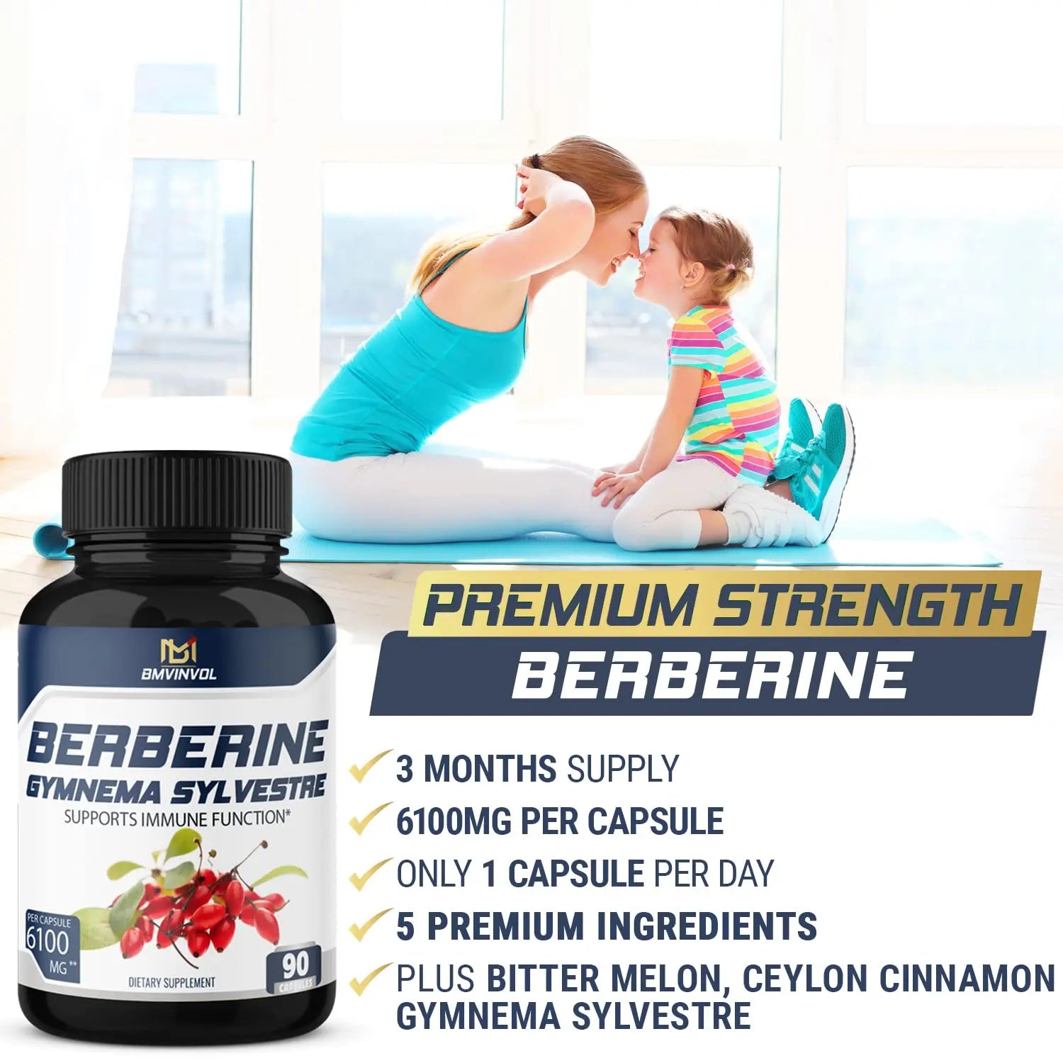 BMVINVOL 5-in-1 Berberine Supplement 6100mg with Ceylon Cinnamon, Gymnema BMVINVOL Au supplements