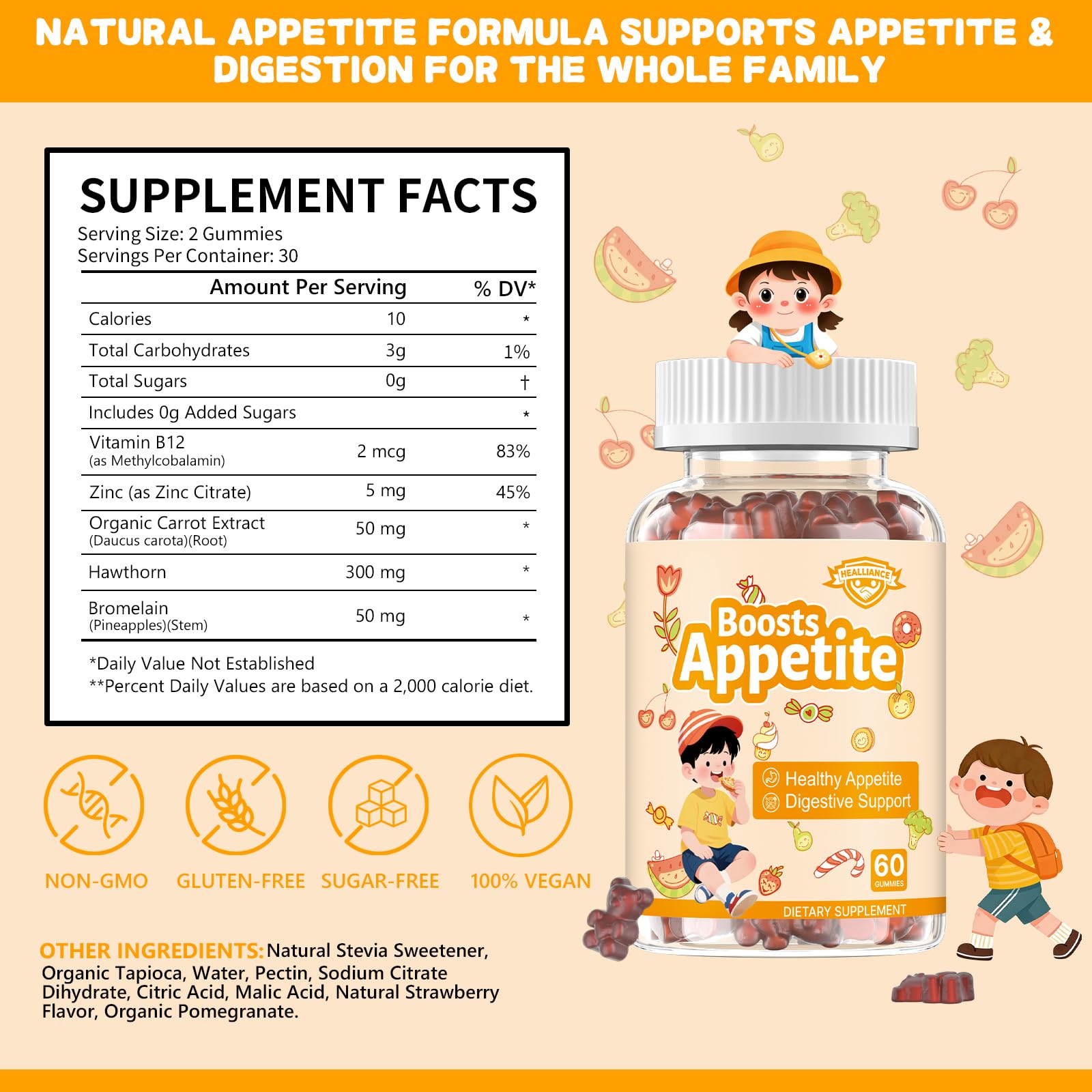 Appetite Booster Gummies for Kids Adults – Natural Blend of Hawthorn Zinc Carrot Supports Digestion Helps Increase Appetite, Promotes Healthy Eating Habits for Picky Eaters (Mixed Fruit Flavor) Healliance Au supplements