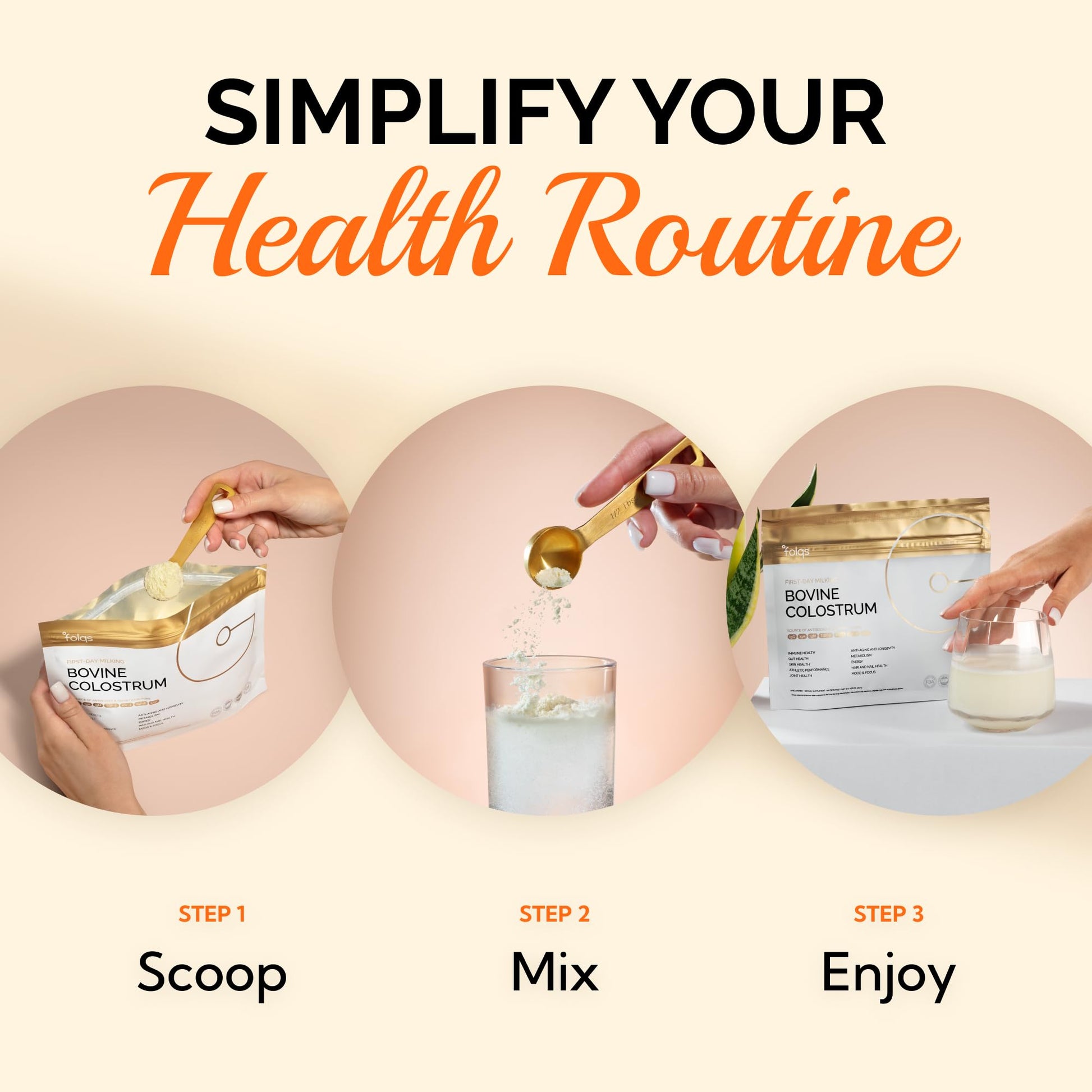 Folqs Bovine Colostrum Powder – First-Day Milking for Immune & Gut Support – 60 Servings – Supports Skin & Tissue Health – Made in USA - Amino Acids, Vitamins, Minerals – Kosher - Sustainably Sourced Folqs Au supplements