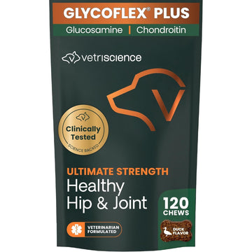 VetriScience Ultimate Strength Healthy Hip & Joint Chews, GlycoFlex Glucosamine, Chondroitin and Green-Lipped Mussel Joint Support Supplement for Dogs, Soothe Joint Discomfort, Duck, 120 Count VETRISCIENCE Au supplements