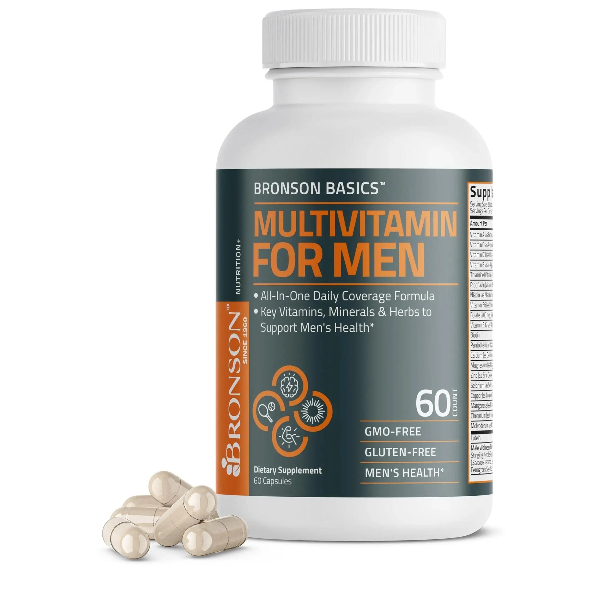 Bronson Multivitamin for Men All-in-One Daily Coverage Formula Key Vitamins, Minerals & Herbs to Support Men's Health, 60 Capsules Bronson Au supplements